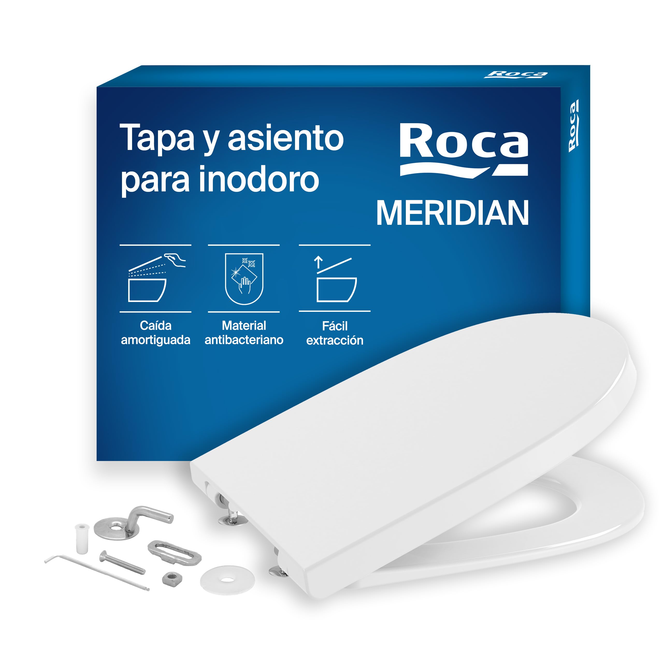 Roca Meridian - Tapa y asiento de Supralit para inodoro con caída amortiguada, tapadera de WC original con ajuste perfecto, recambio de tapa de váter resistente, blanco, A8012A200B