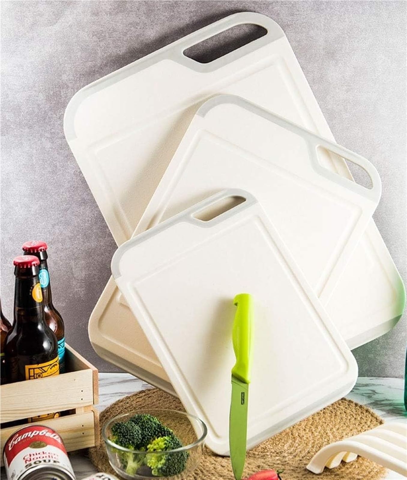 Tabla Cortar Cocina Tabla De Cortar Essentials De Cocina, Tabla De Cortar Reversible De Plástico, Pies Antideslizantes Con Ranuras Para Jugo Tabla De Cortar Para Verduras(M)