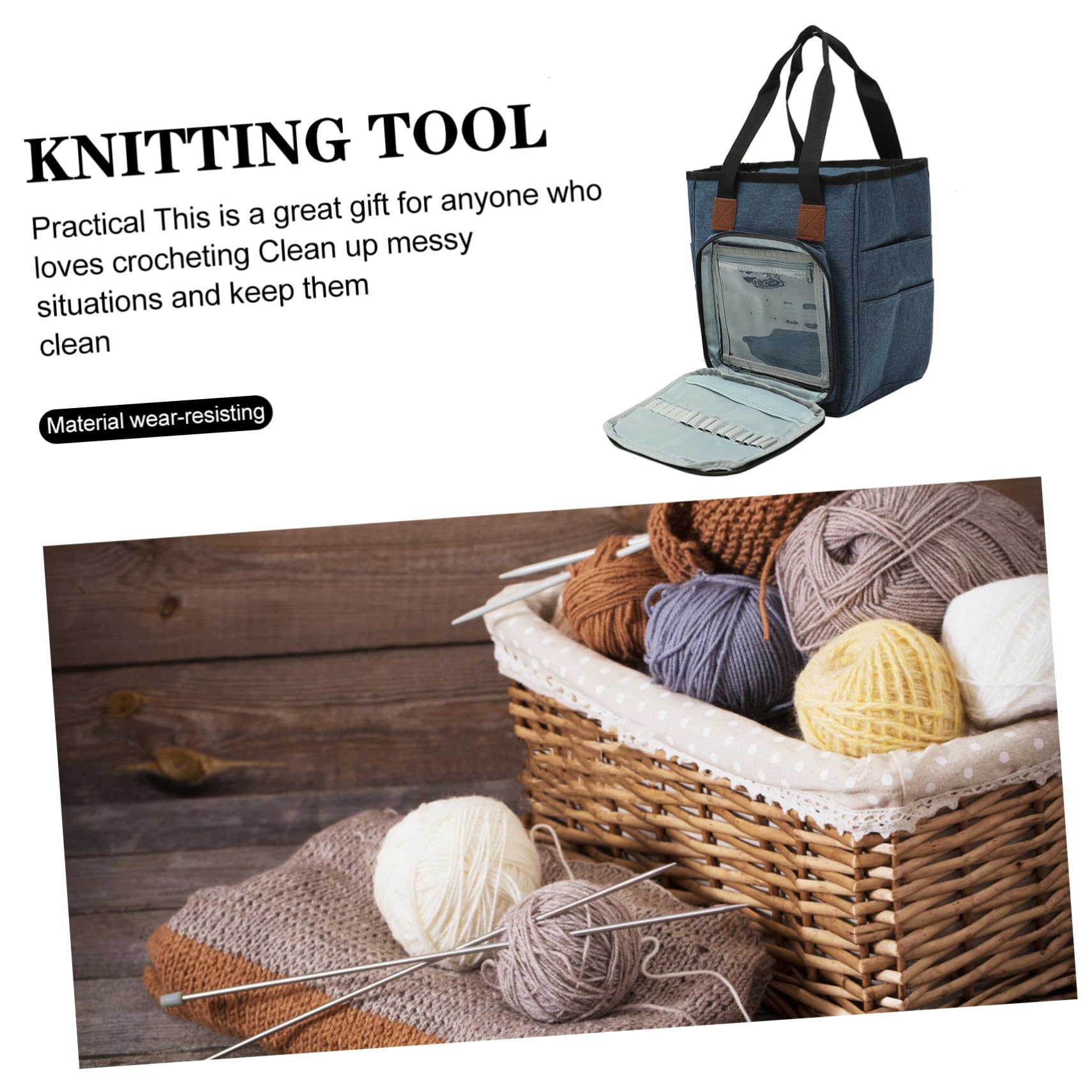 Homoyoyo Häkeltasche für Aufbewahrung Garnhalter Tasche mit Organizer für Häkelwerkzeug Strickwerkzeugtasche Tragbare Garnbeutel aus Strapazierfähigem Material