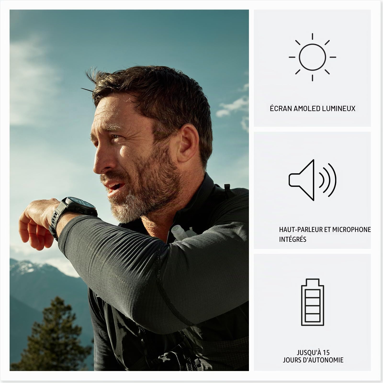 Garmin fēnix 8 Pro, 51 mm, écran AMOLED, Montre Intelligente GPS Multisports connectée, Technologie inReach, Saphir, Titane DLC Gris Carbone avec Bracelet en Silicone Noir/Gris Galet
