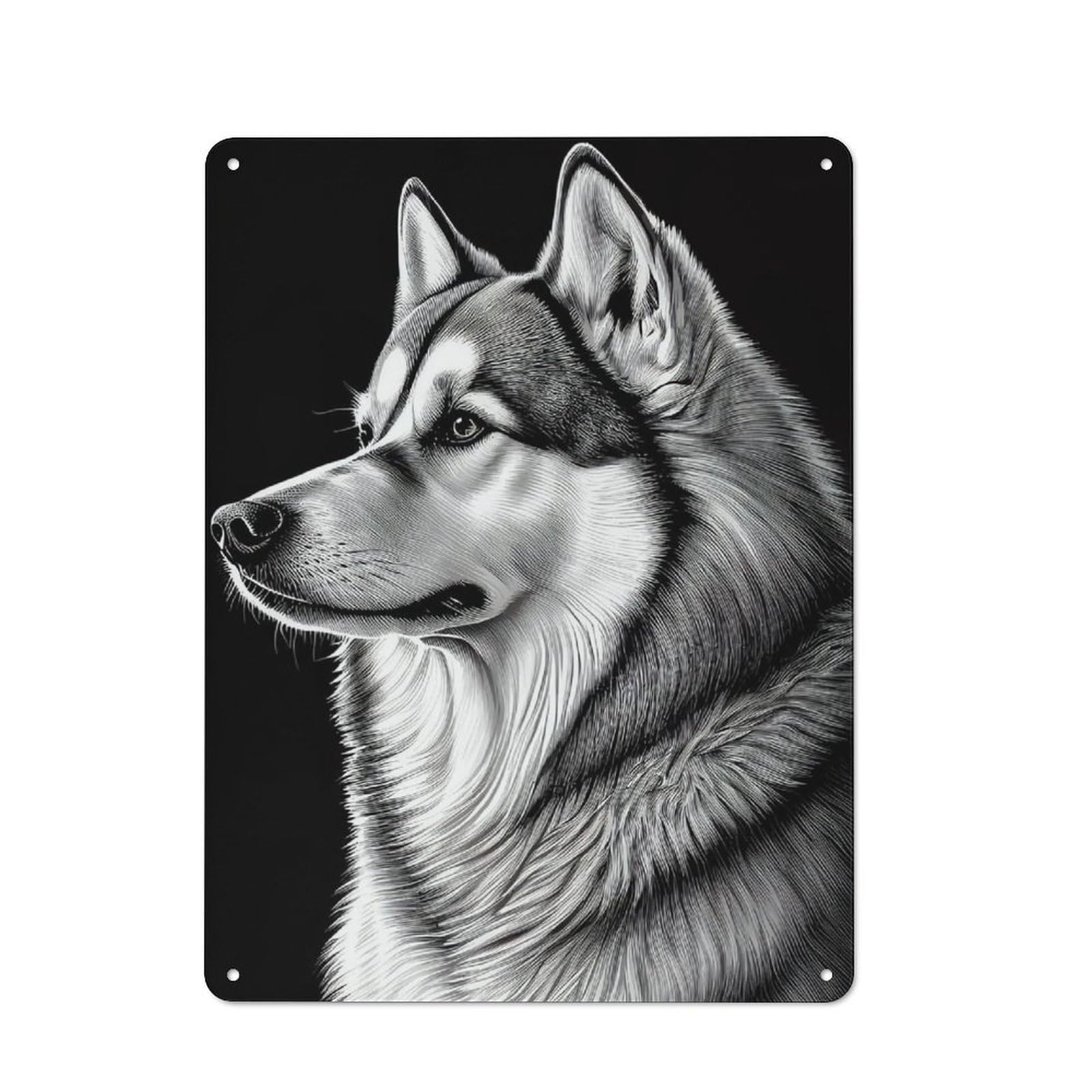 Junmoney Husky Drawn Dog Vintage Tin Sign 40X30cm For Dining Room Or Kitchen, Suited To Dining Room Decor Fans