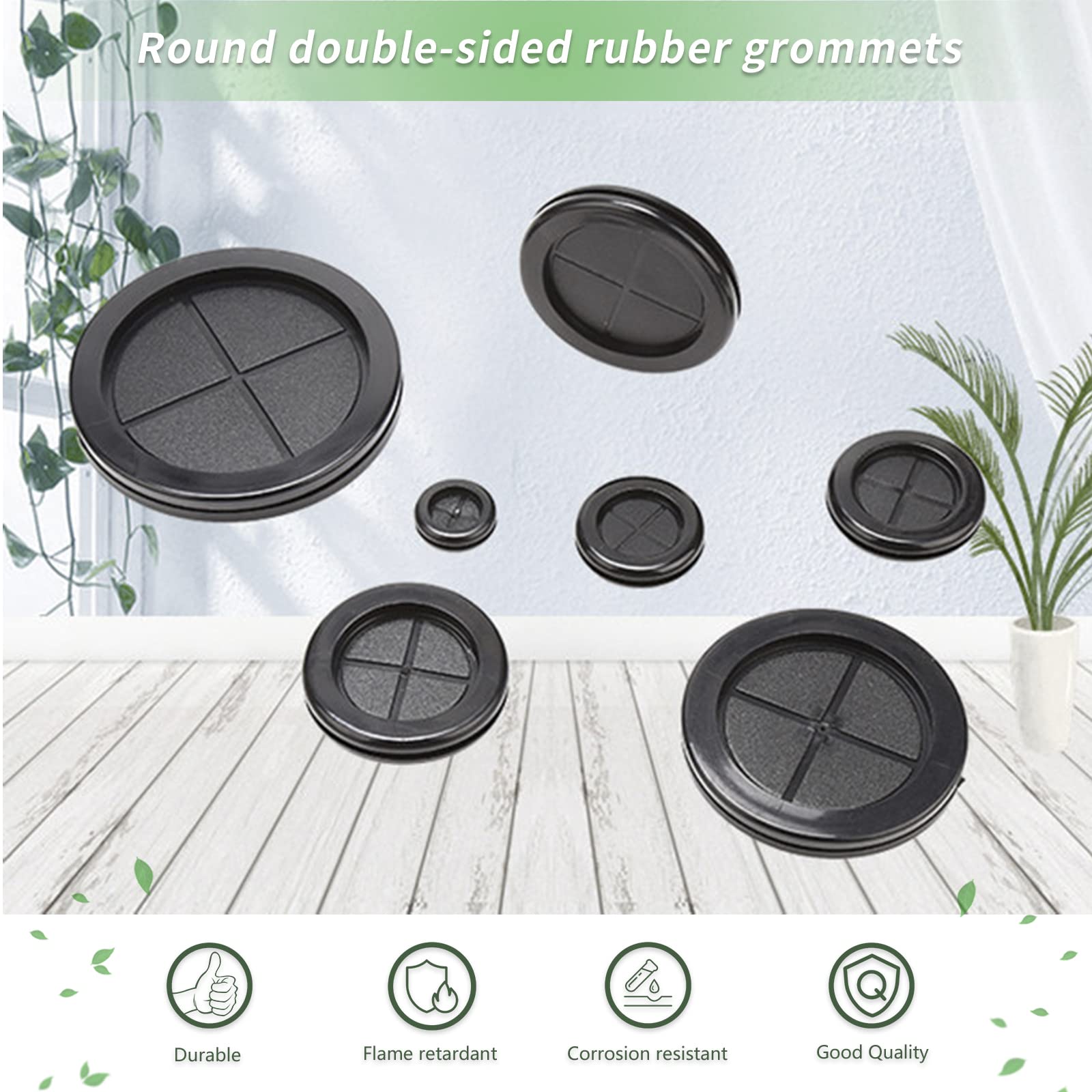 2 Passacavi Per Scrivania In Gomma - Organizzatore Cavi 40mm Nero Per Desktop - Foto 11