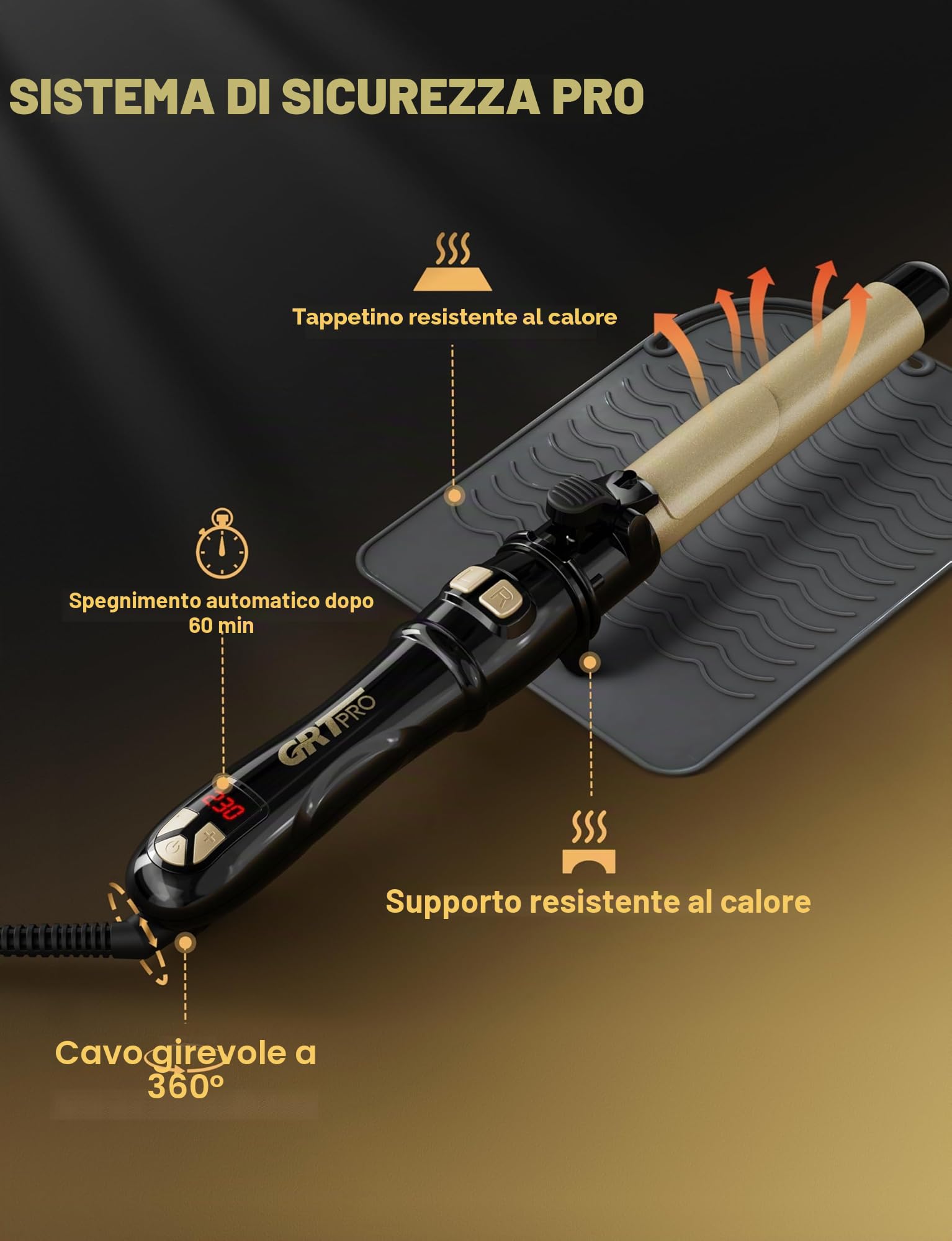 Ferro Arricciacapelli Automatico 28mm – Ferro Per Capelli Professionale Onde Larghe Con 14 Livelli Di Calore (100 – 230 °C), Display LED, Riscaldamento Rapido 30s, Spegnimento Automatico
