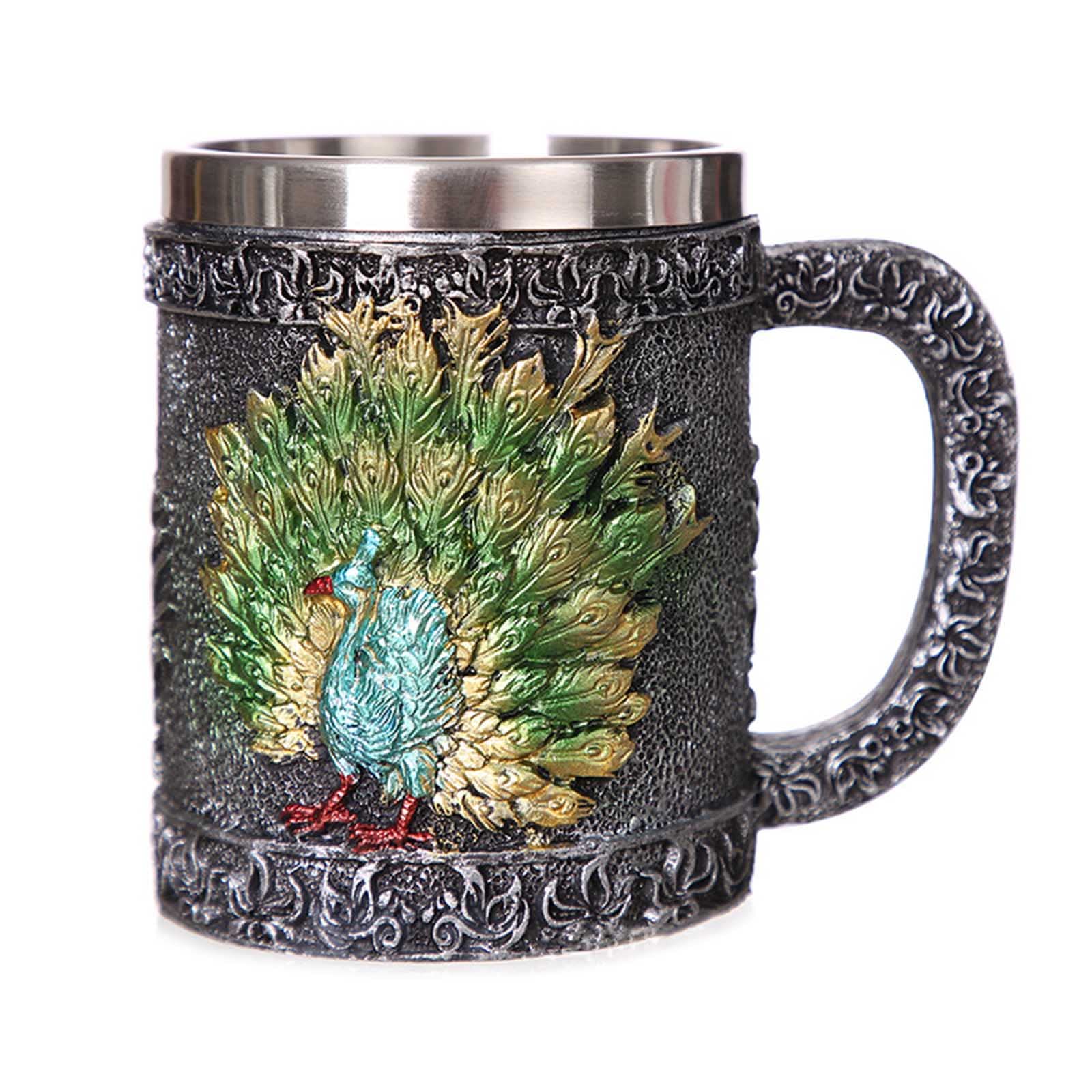 MALSSE 3D Three-dimensional Mug Resin Stainless Steel Coffee Mug Creative Resin for Personal Birthday Gift Coffee Cups