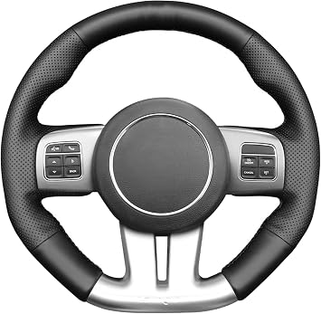 Black Genuine Leather Steering Wheel Cover for Dodge Challenger SRT Charger SRT 2012 2013 2014 for Jeep Grand Cherokee SRT 2012 2013 Accessories Car OEM Custom Stitched Parts