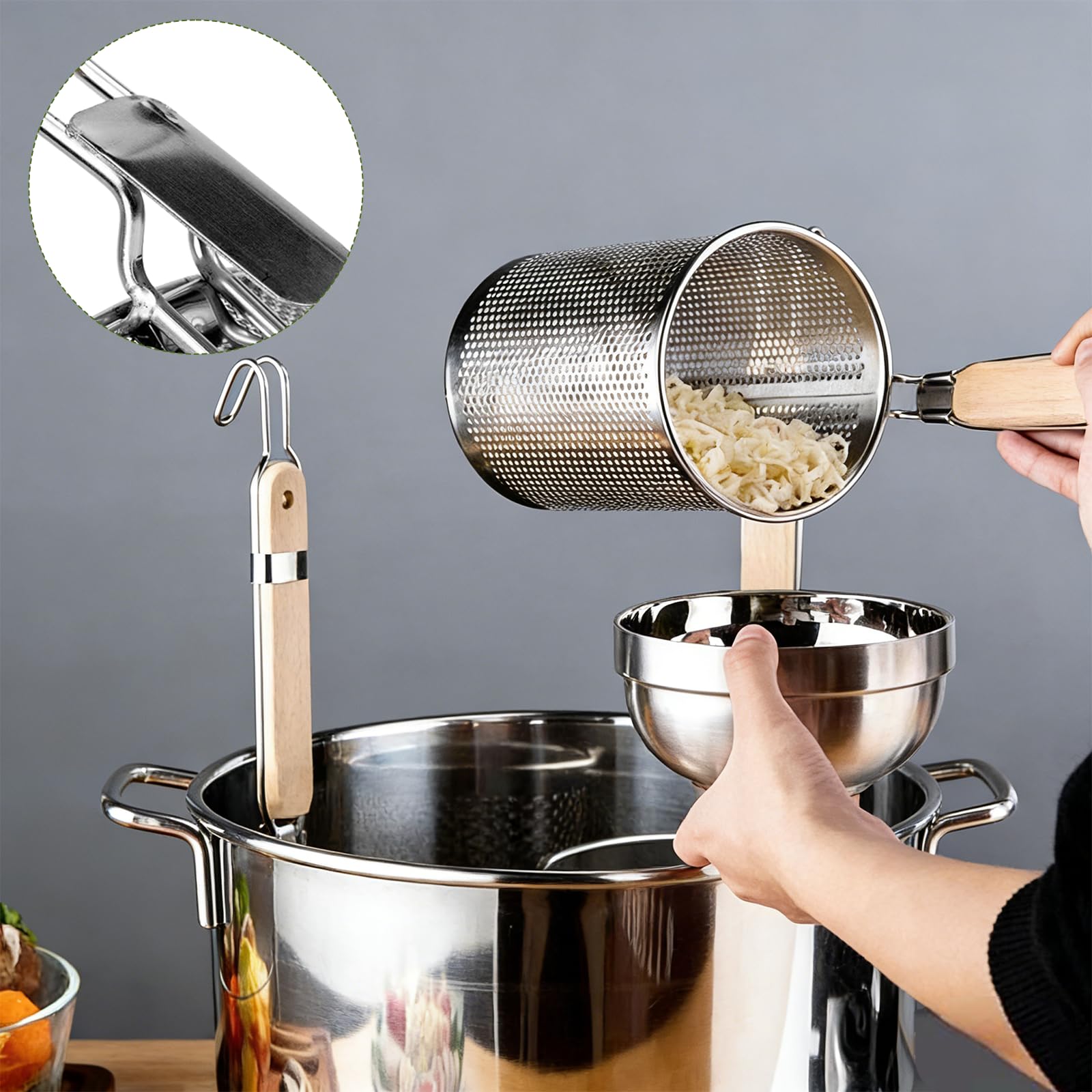 OMJMYY Set di 2 Cestello per Pasta 12cm Colapasta Acciaio Inox Cestello per Pasta Separata Scolapasta con Manico Cesto Colino in Metallo per Lavare Friggere Cuocere a Vapore Drenare