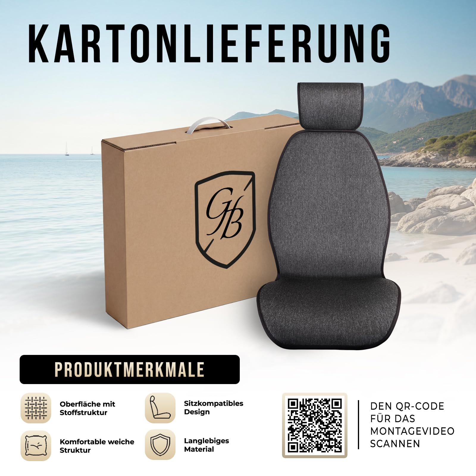 Funda de asiento universal de lino en color negro – Protector de asiento transpirable e impermeable con ajuste antideslizante, apto para airbag para coches y SUV, asientos delanteros