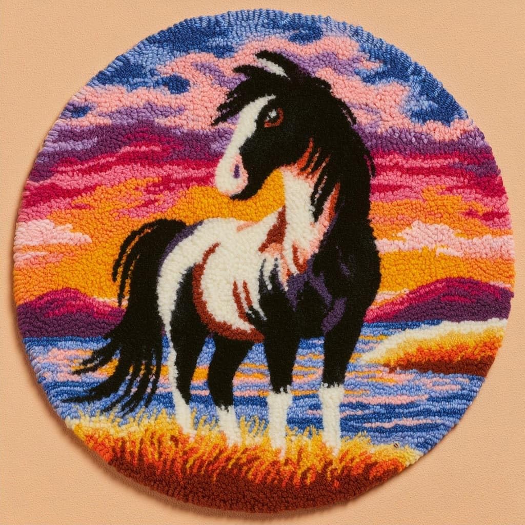 AMBATTERY DIY Latch Hook Rug Kit for Aldult,Rivers and Horses