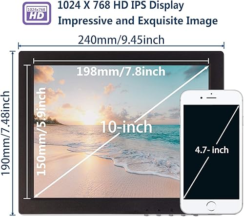 Miniatura 2 de TPEKKA Monitor CCTV de seguridad de 10 pulgadas HD IPS 1024 x 768 portátil mini TFT LCD monitor BNC HDMI VGA AV entrada para computadora PC FPV