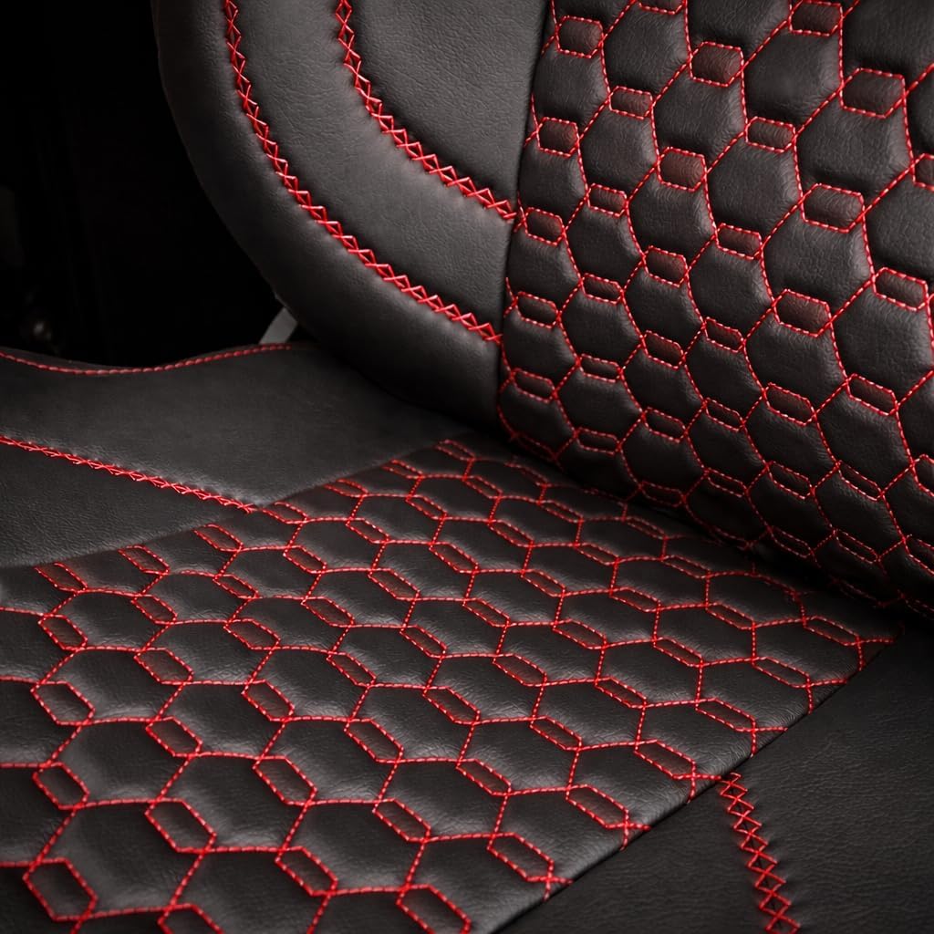 Seat Cover Compatible with Freightliner Cascadia Factory OEM Seat – 33″ High Back, Custom Fit Faux Leather, Durable & Easy to Clean, Professional Interior Protection (Black/red)