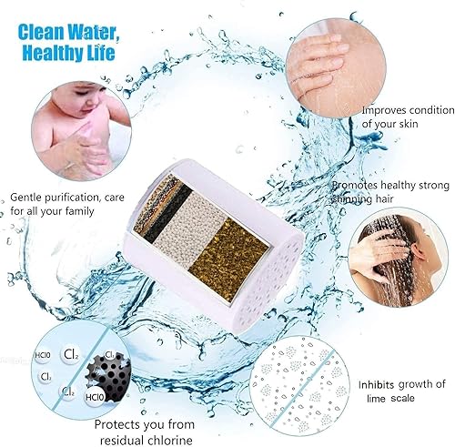 Miniatura 3 de Paquete de 2 cartuchos de repuesto de filtro de ducha, cartucho de repuesto de filtro de cabezal de ducha de 15 etapas, para agua dura, cloro y