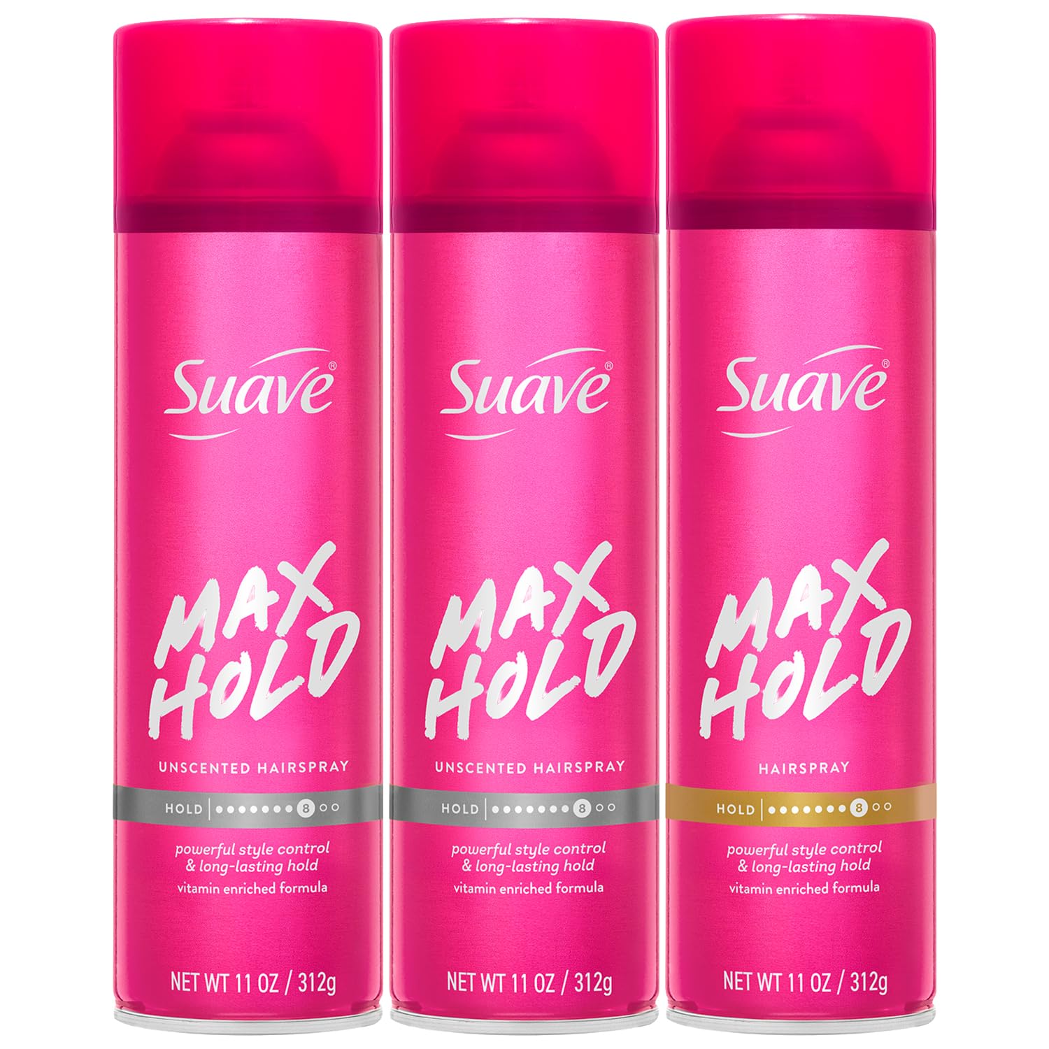 Suave Hairspray, Max Hold Aerosol Hair Care Set – Scented + Unscented Hair Spray 2-Pack, 11 Oz Ea (3 Piece Set)