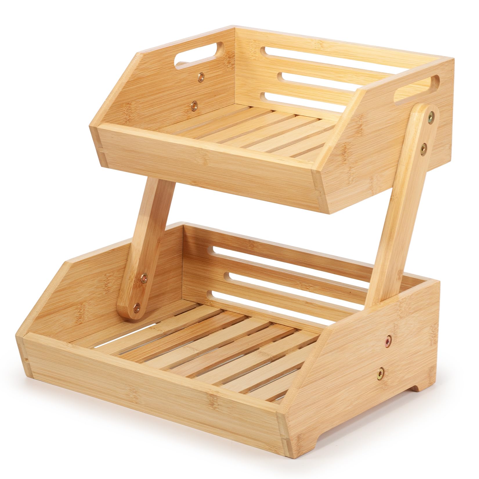 woodluv Storage Basket 2 Tier, Fruit Vegetable Rack, Display Rack, Organiser for Home, Kitchen or Office, Spice Jar Holder, Storage Rack, Fruit Stand for Kitchen, Bathroom Storage, Natural