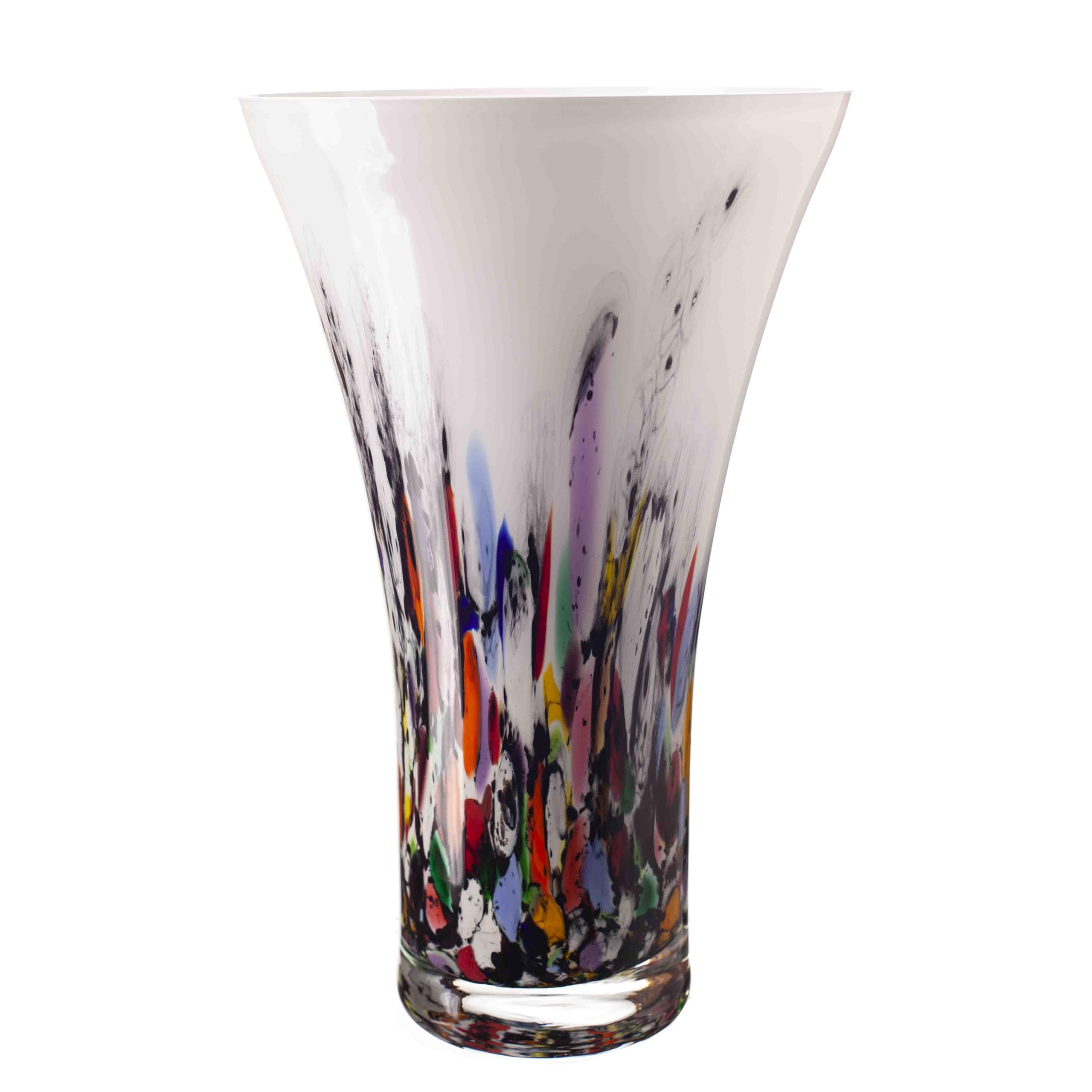 Classic Glass Vase in White and Multicoloured Design (Colourfall) (H-28cm)