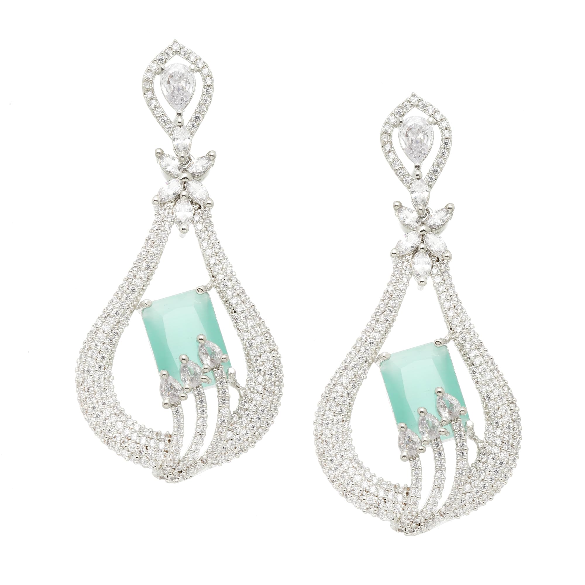 ZENEME Rhodium-Plated American Diamond Studded Handcrafted Quirky Shaped Drop Earrings For Girls and Women (Sea Green) (B0CGF9413B) Amazon Price History, Amazon Price Tracker