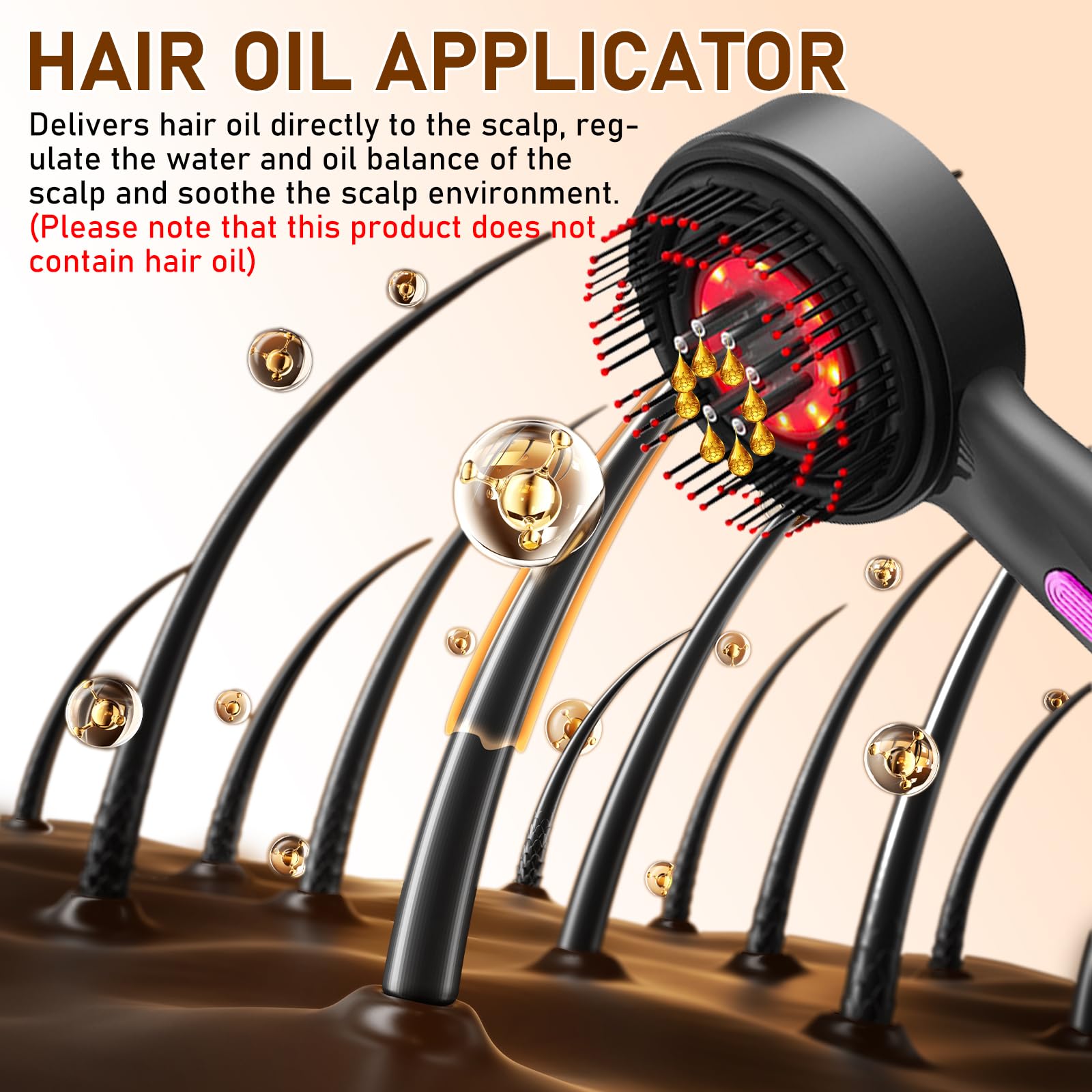 WingFly Kopfmassagegerät Elektrisch, 2-in-1 Kopfhaut Massagebürste Elektrisch und Haaröl Applikator, 3 Modi Elektrische Haarbürste mit Rotlicht Serum-Flüssigkeitskabine, 360° Knetmassage (Grau)