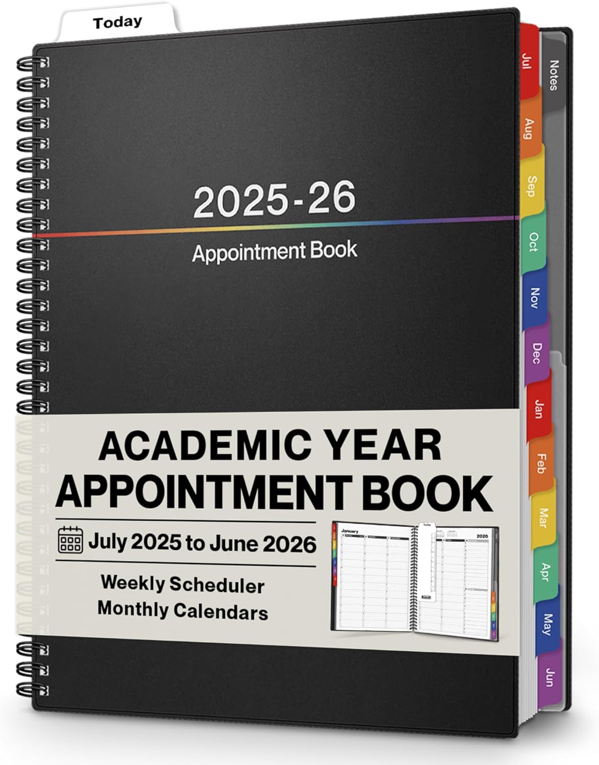 Dunwell Daily Planner 2025-2026, 8.5x11 Appointment Book, 15-Min Hourly Schedule, July 2025-June 2026, Professional Academic Planner Calendar Agenda (Colorful) Tabs, Premium Paper Quality with Notes Colorful 2025-2026
