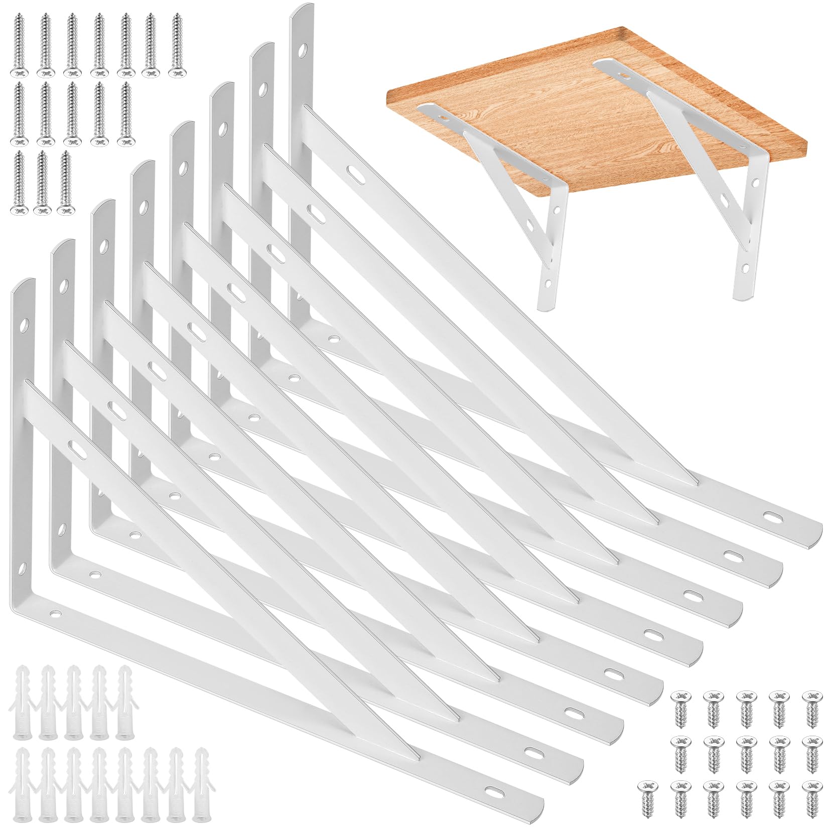 8 Pieces Shelf Brackets Heavy Duty, Wall Mounted Triangle Shelving Brackets, 90 Degree Right Angle Shelf Supporters Brace Brackets, for Living Room Bedroom (White 300x190mm/11.81x7.48 inch)
