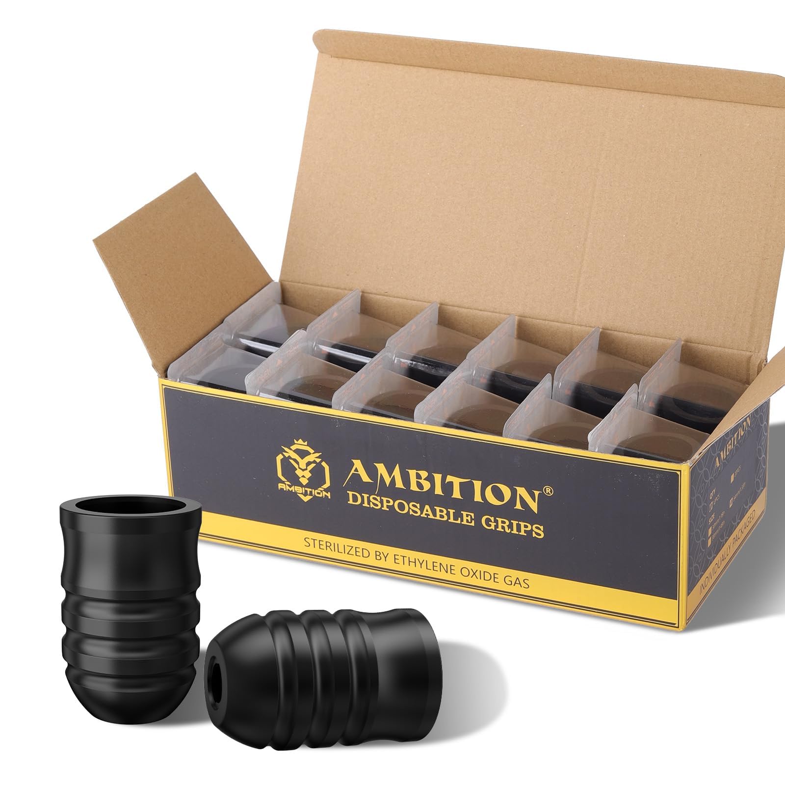 Ambition Mars-U P1 Empuñaduras de tatuaje desechables para máquina de tatuaje de carrera ajustable, 12 Uds., cubierta de agarre de goma para tatuaje de 38mm para Mars-U, Seher y Paco
