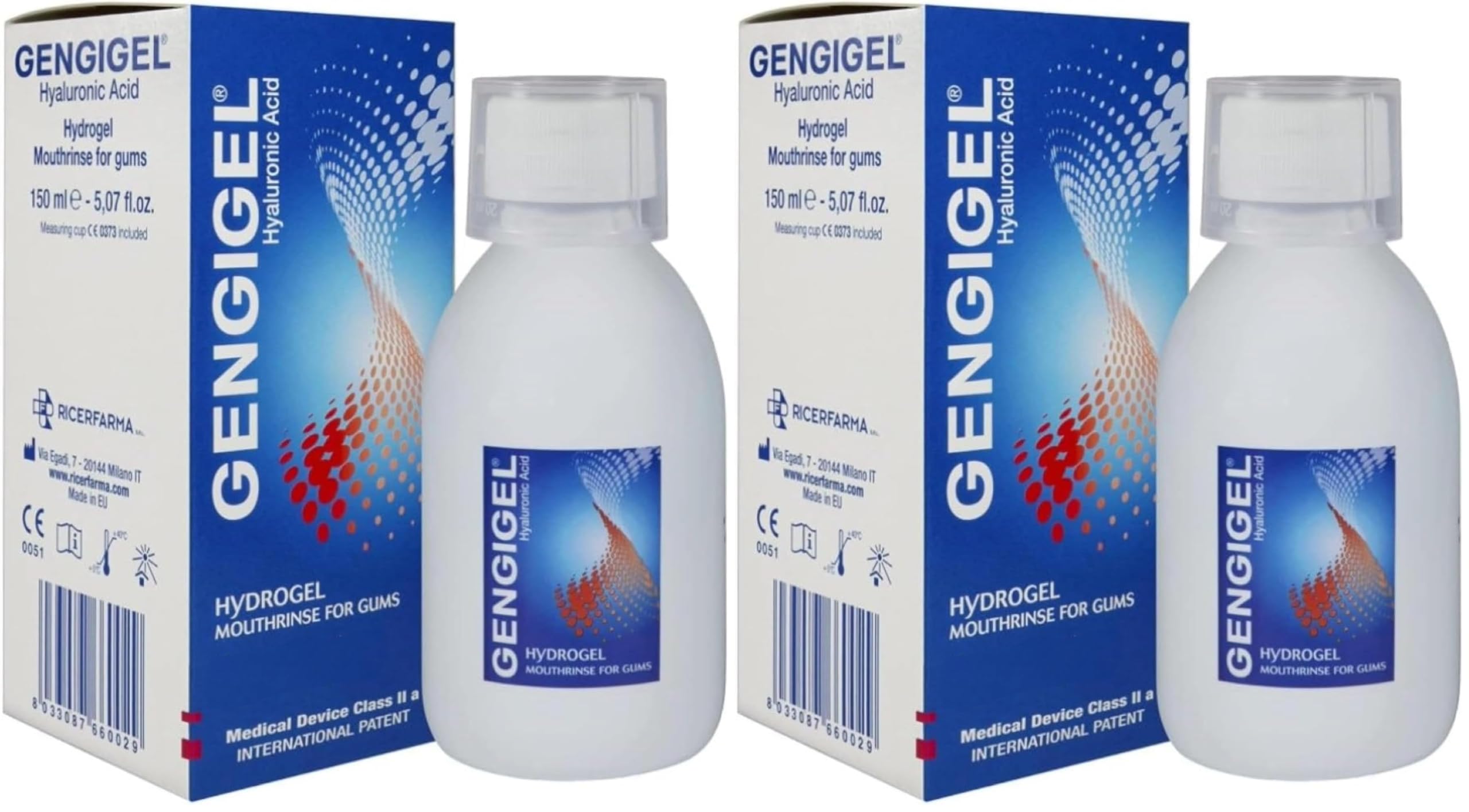 Gengigel Hyaluronic Acid Mouthrinse (150 ml), Oral Care Solution for Gum Health, Reduces Discomfort &amp; Promotes Healing, No Alcohol or SLS, Vegan &amp; Kosher (Pack of 2)