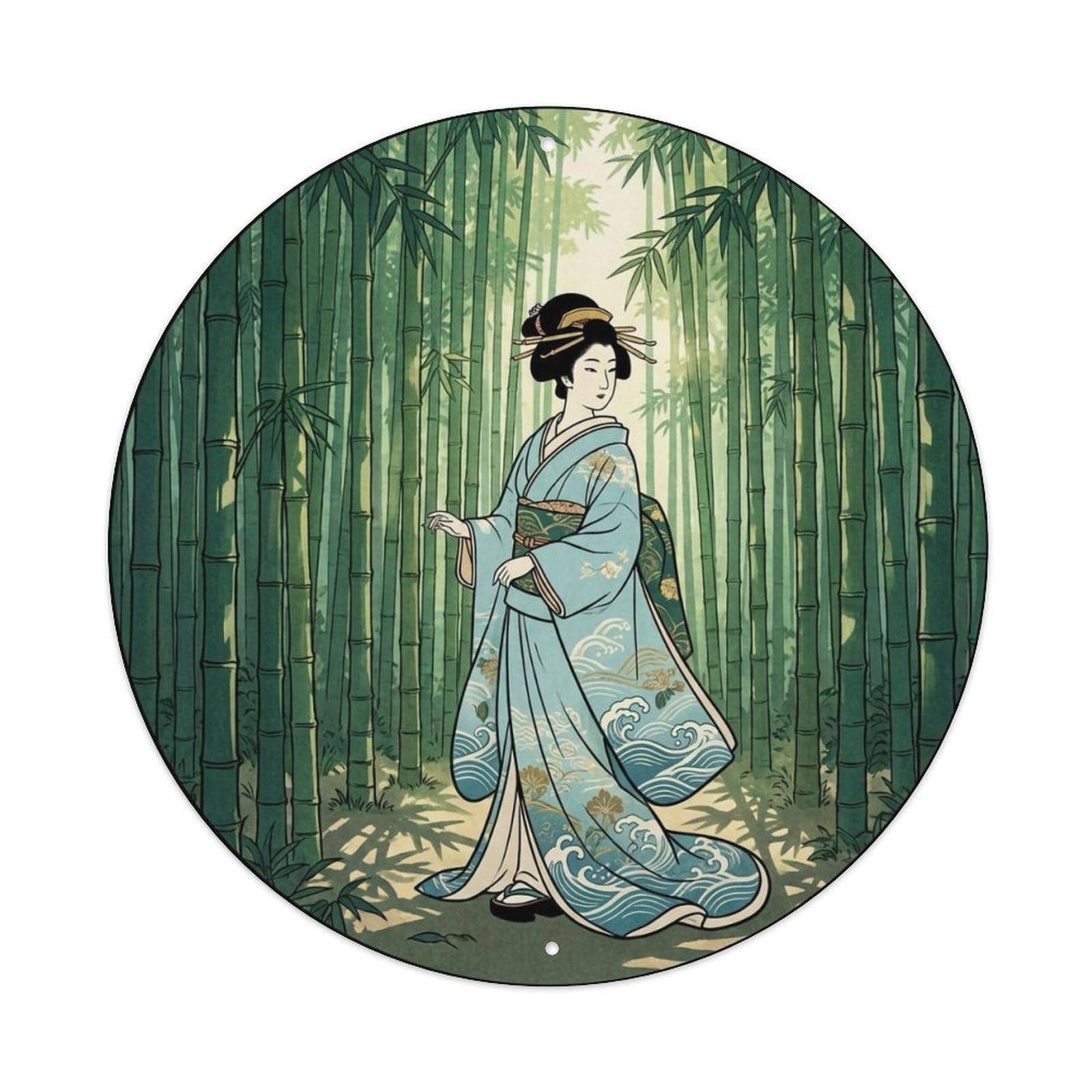 Japanese Geisha Bamboo Shadow Elegant Landscape Metal Tin Sign