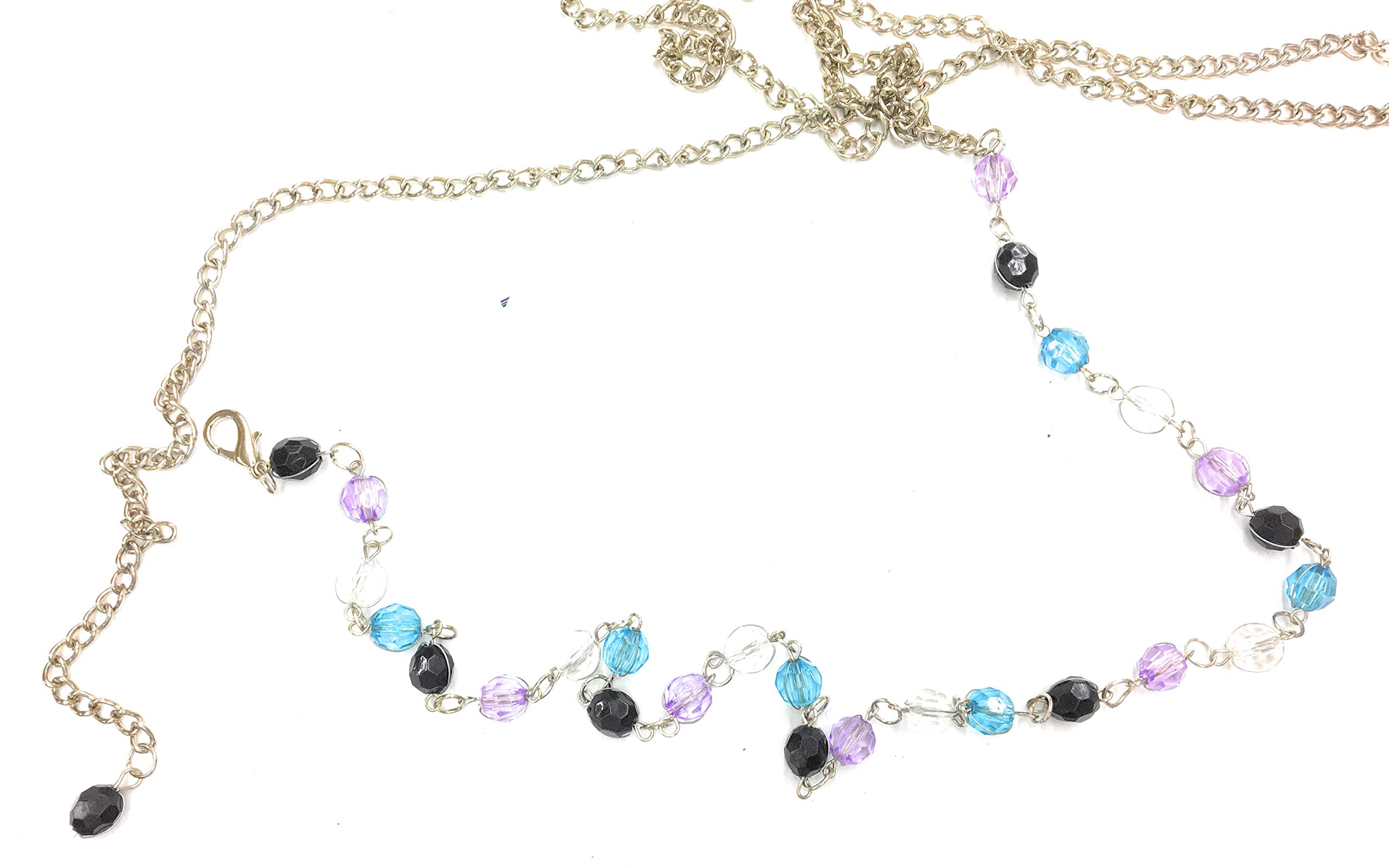 Silver Plated Nickle CHAIN BELT with Colorful Crystal for Women One Size Adjustable 3/8'' x 60'' Full Length