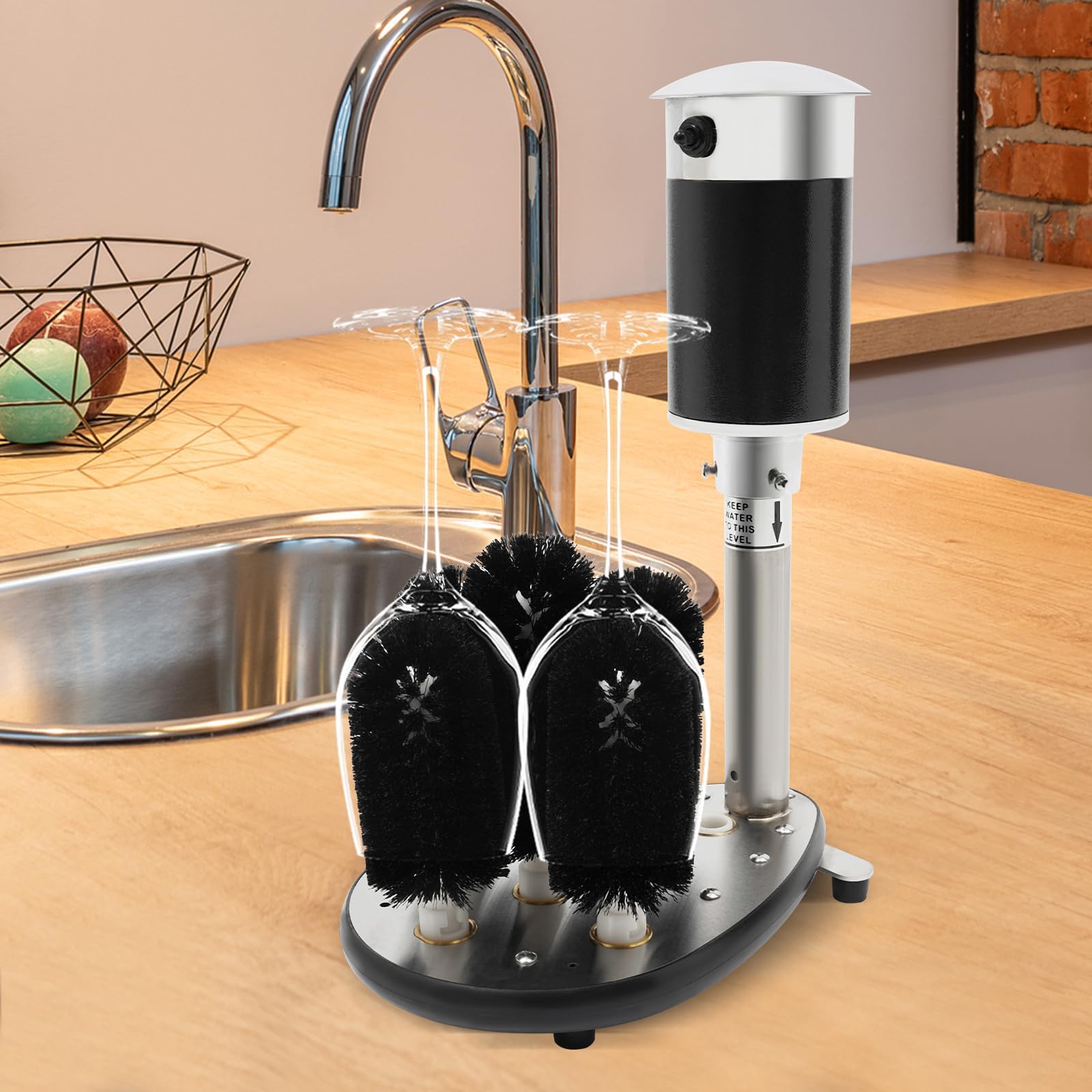 Lavadora eléctrica de vidrio, 4 cepillos, 130 W, 240 rpm, limpiador comercial para copas de vino, tazas de cerveza, 8-10 cm de diámetro, 600-800 tazas/hora