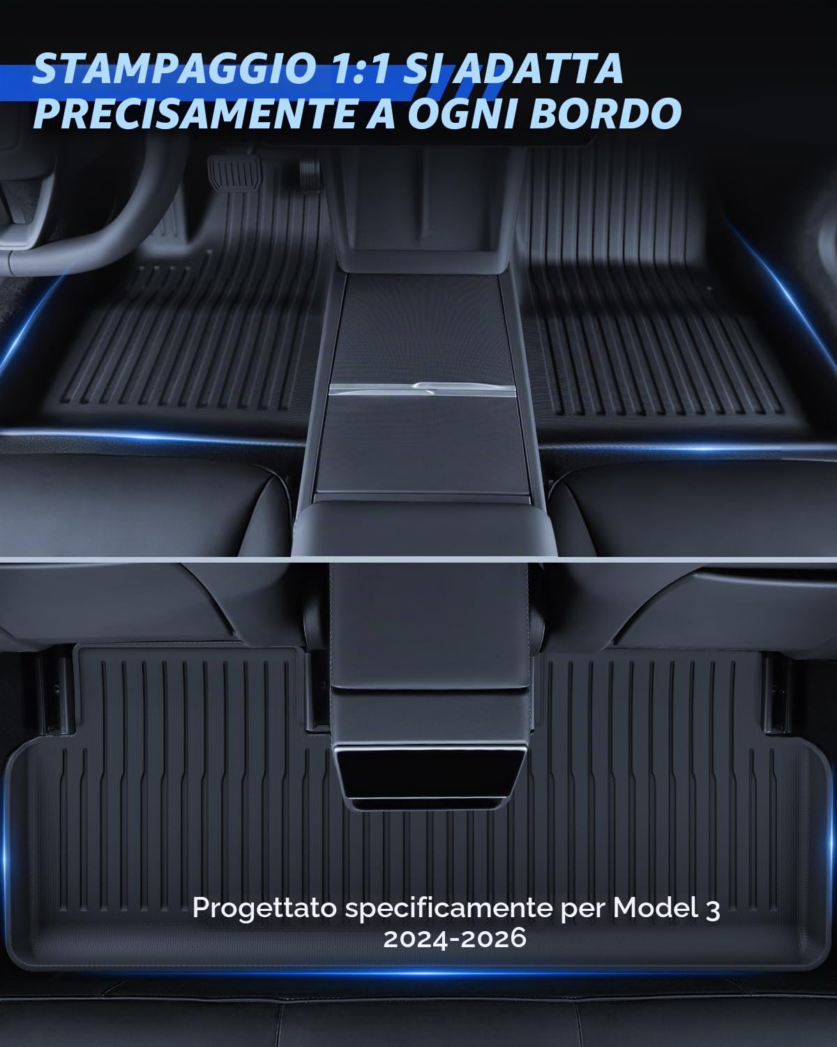 Tappetini 3 Pz per Tesla Model 3 2024-2026 Tappetini Tutte Le Stagioni 3D Con Bordo Alto Antiscivolo Impermeabile Tappetini a 3 Strati per Tesla Model 3 Highland Accessori