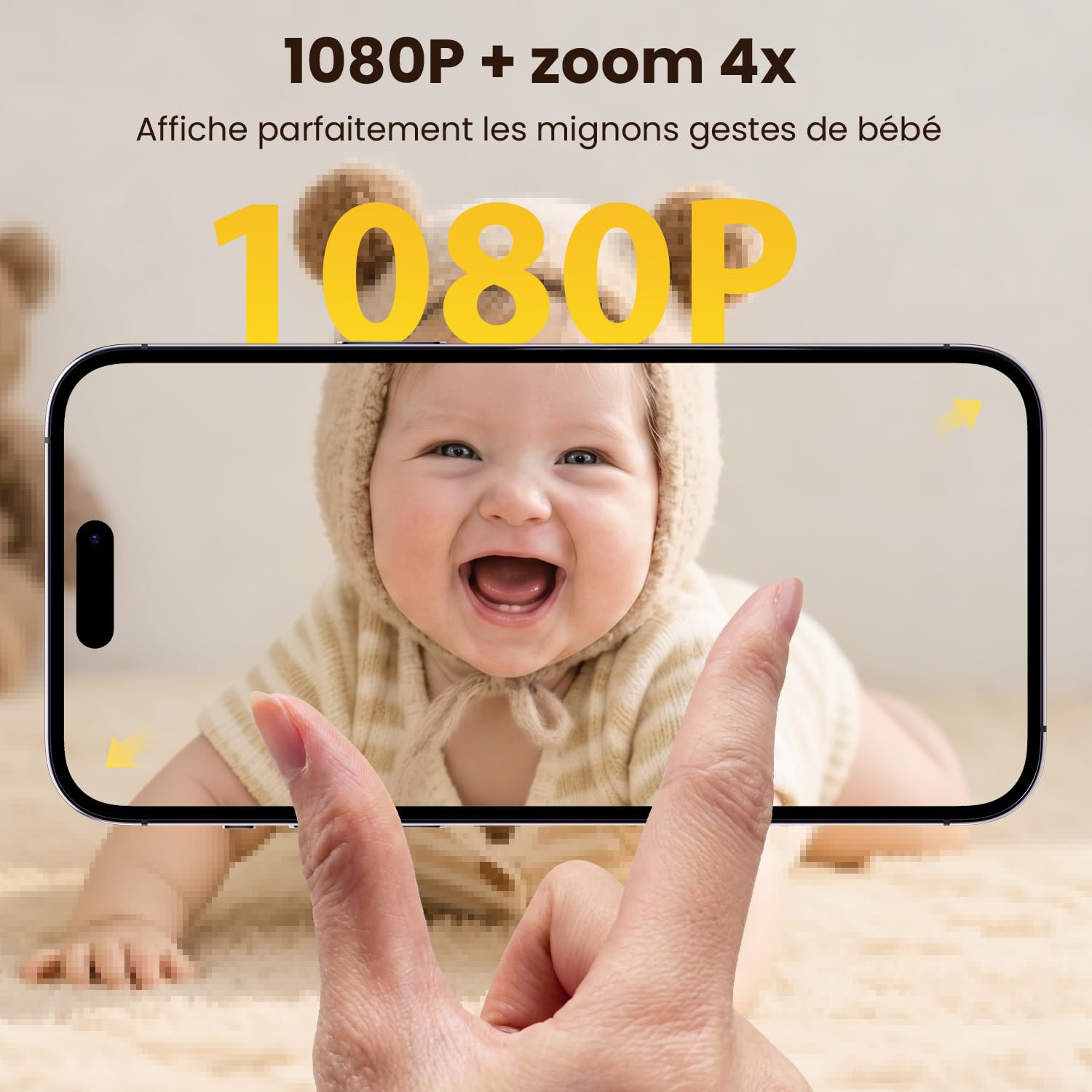 ieGeek 1080P/ 5" Babyphone Caméra avec Support, Camera Bebe Surveillance connecté Smartphone, Alertes Intelligentes/Vision Nocturne/Capteur Température et Humidité