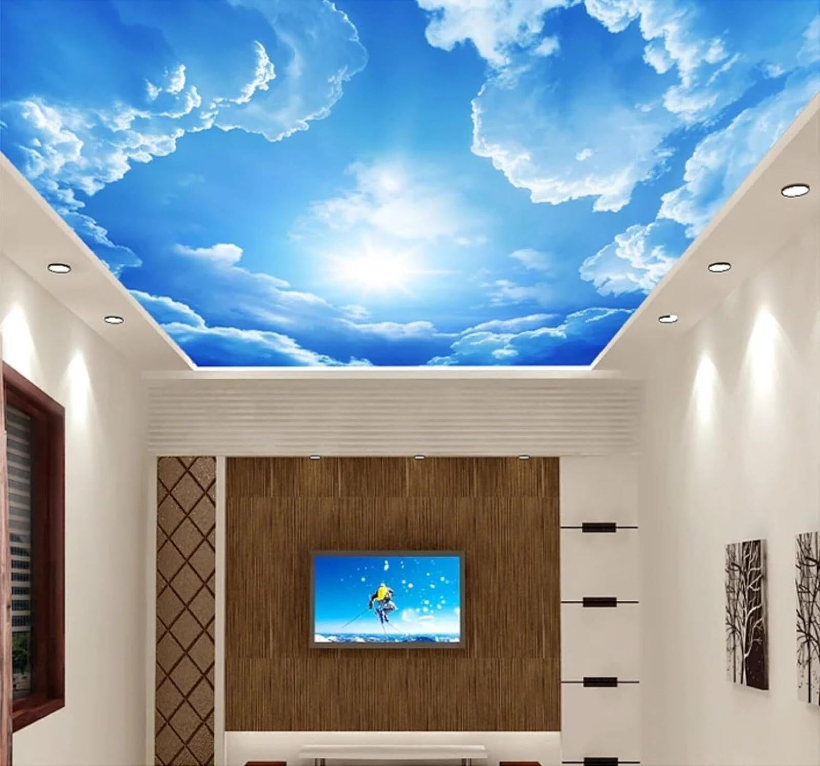 XLMING Fresh Blue Sky White Clouds Sunshine Natural Scenery 3D Wallpaper Luxury Silk Study Dining Feature Sofa Grey Bedroom Living Room Tv Decorative Wall-350cm×256cm