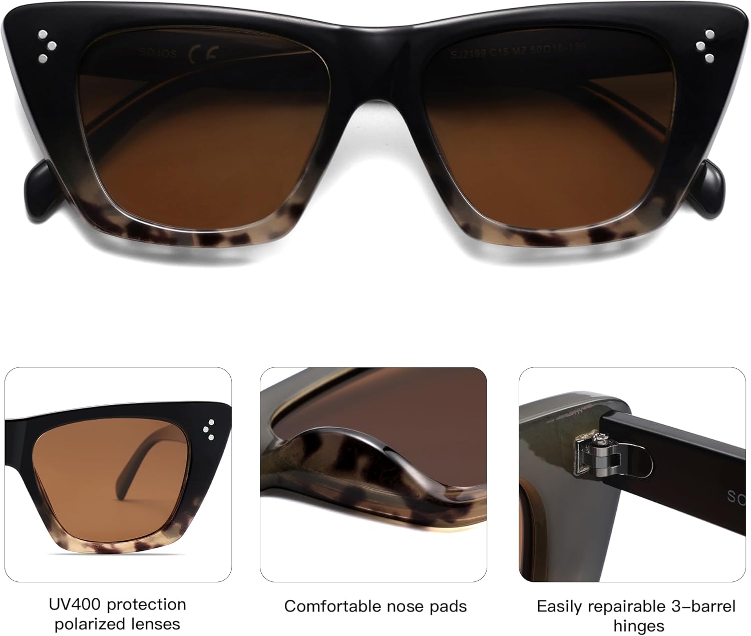 SOJOS Retro Trendy Cat Eye Polarized Sunglasses for Women Cute Stylish UV400 Sunnies SJ2199 - Image 4