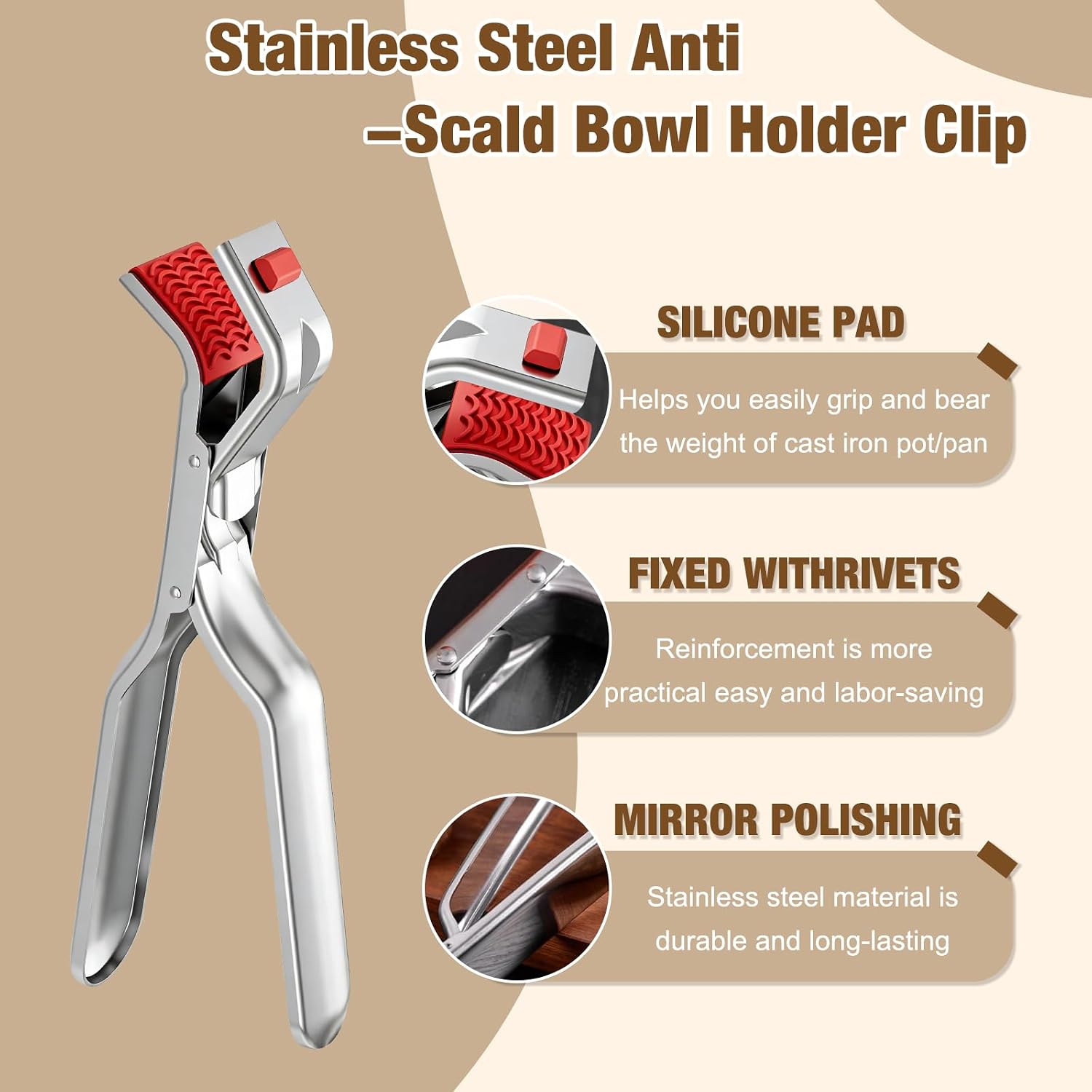 4pcs Hot Plate Grippers, Anti Scald Bowl Stainless Steel Holder Clip, Multi-Function Non Slip Hot Plate Gripper Tongs for Hot Foods, Pans, Air Fryer Baskets, Kitchen Cooking Must Haves