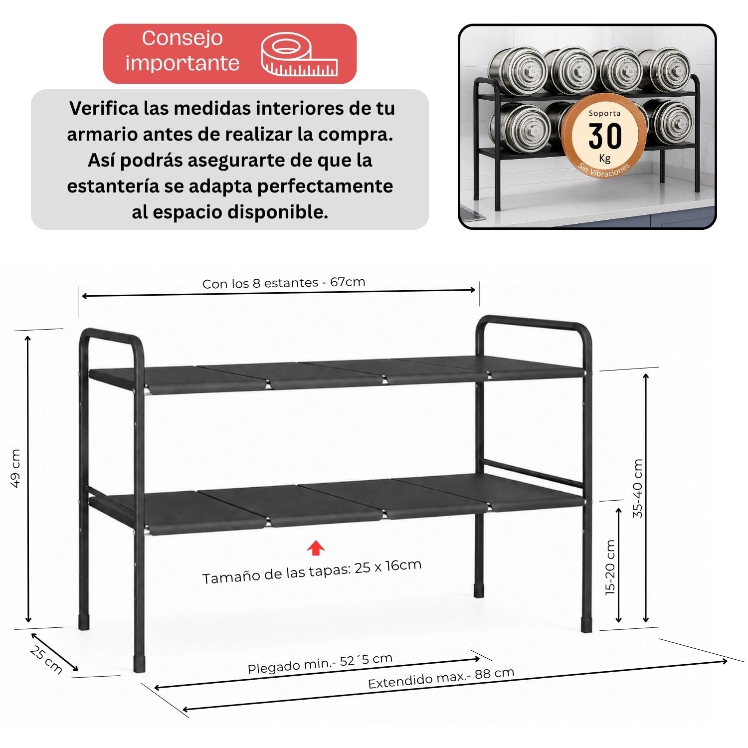 Organizador Cocina Bajo Fregadero Extensible de 2 Niveles | Estantería Multiuso en Acero al Carbono de Alta Resistencia | Organizador Ajustable para Armarios con Tuberías en Cocinas y Baños