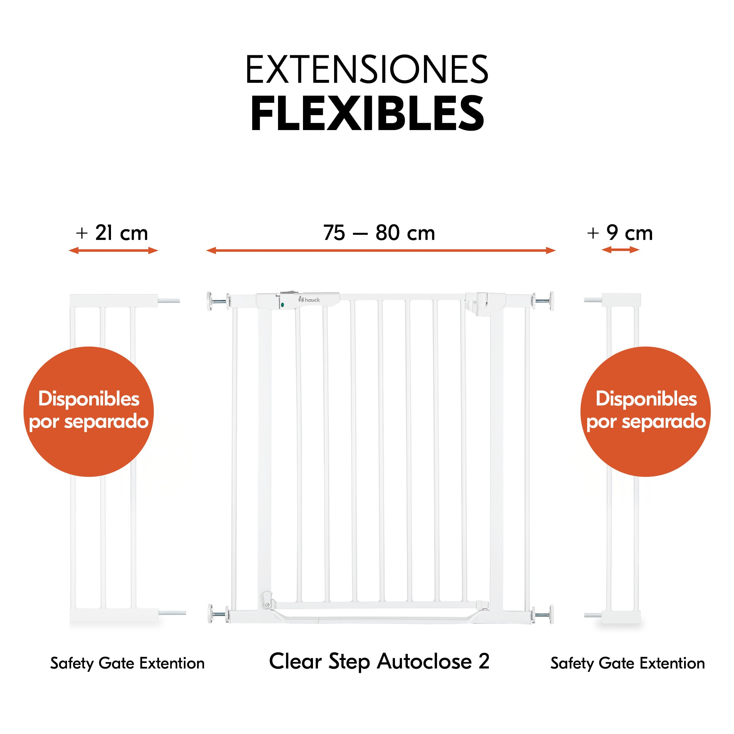 hauck Clear Step Autoclose 2 Barrera Seguridad Niños Escalera | Valla Infantil Ajustable de 75 a 80 cm | 3 Topes de Puerta | Vallas para Perros Umbral Plano y Cierre Automático – Blanco