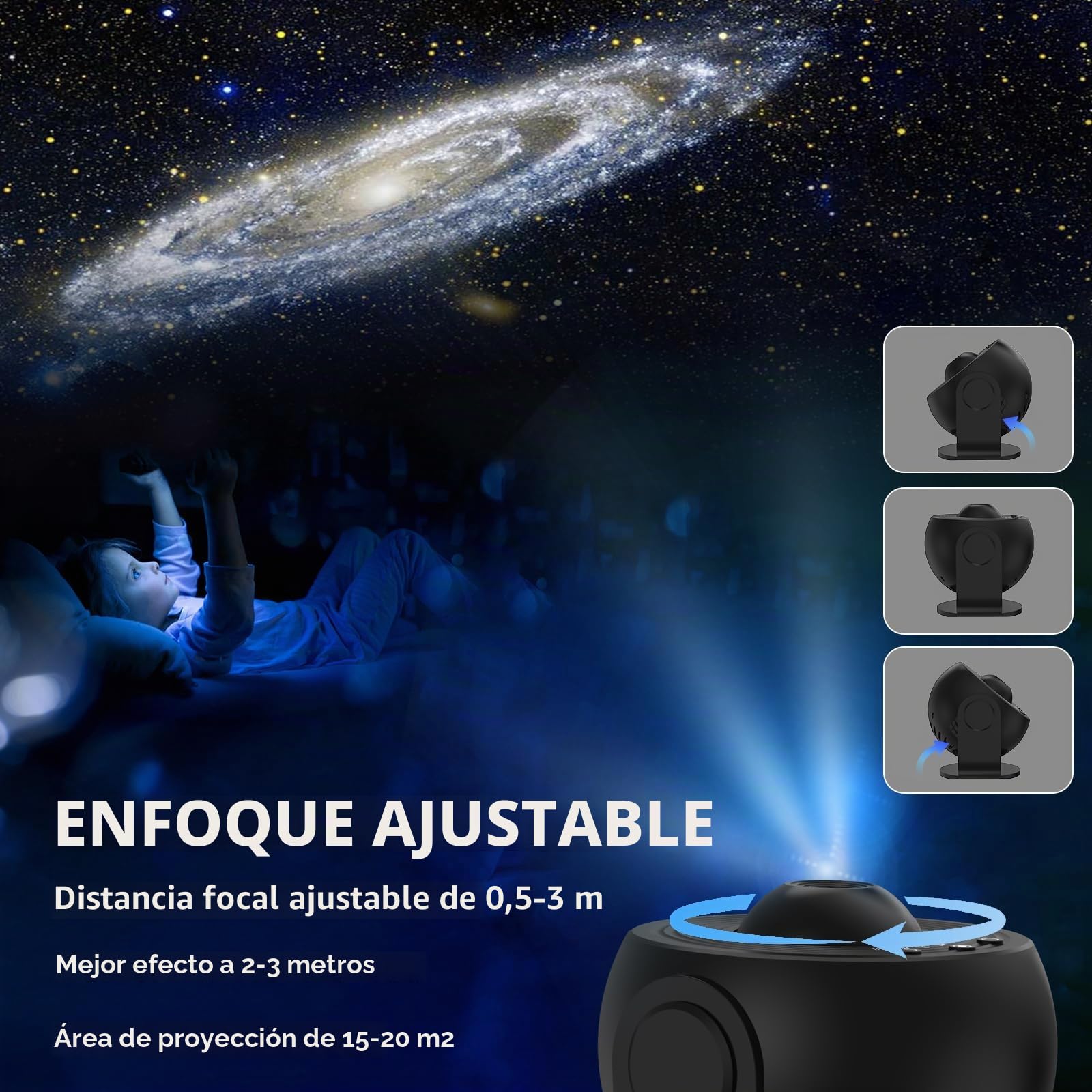 ALLOMN Planetarium - Proyector de estrellas LED con 13 discos de película, luz nocturna con cielo estrellado, luz nocturna lunar, para niños y adultos, techo, dormitorio, sala de estar (negro)