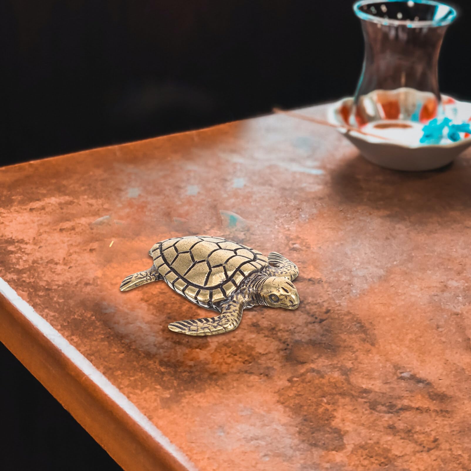 TEHAUX Vintage Copper Turtle Ornament 1.77 Inch Retro Tortoise Sculpture Desktop Decor Table Decoration for Home Office Bookshelf - Image 2