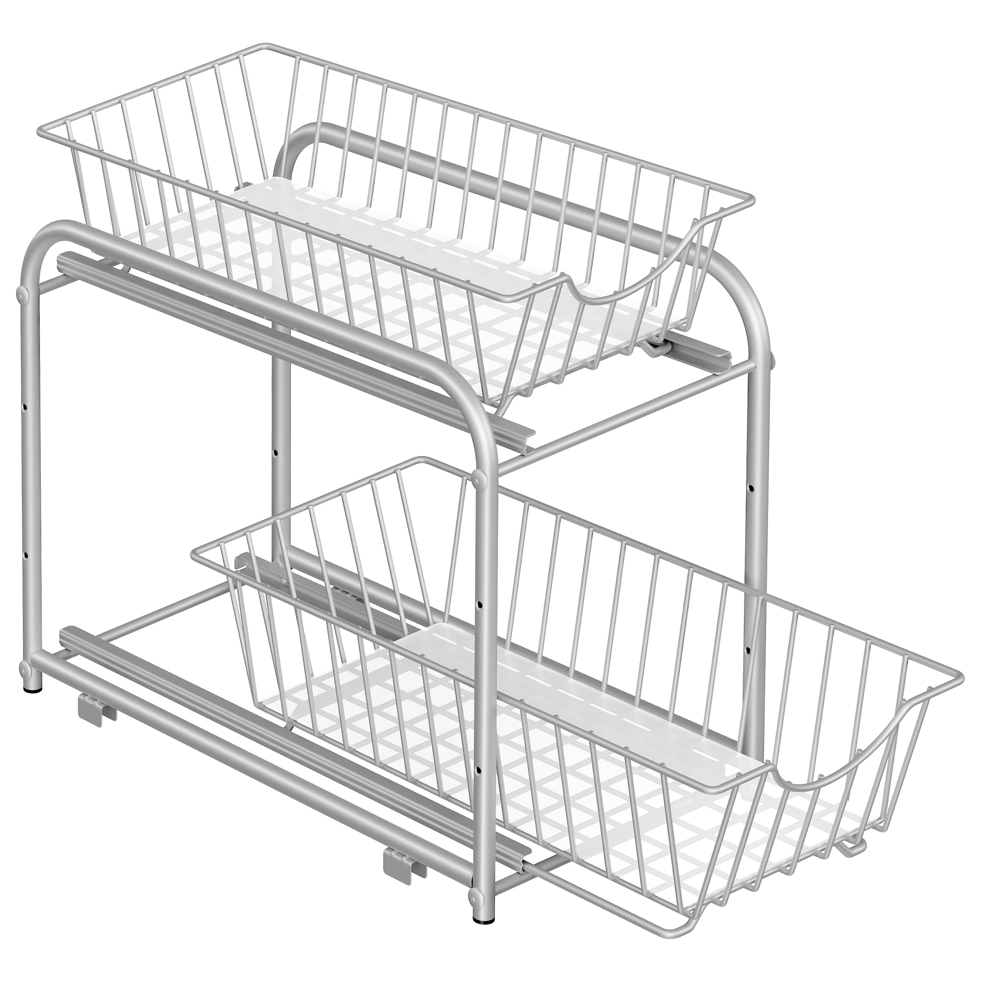 SONGMICS Küchen-Organizer, Küchenregal, Ordnungssystem, 2 Ebenen, stapelbar, erweiterbar, mit Metallkörben, für Küche, Badezimmer, taubengrau KCS017E01V1