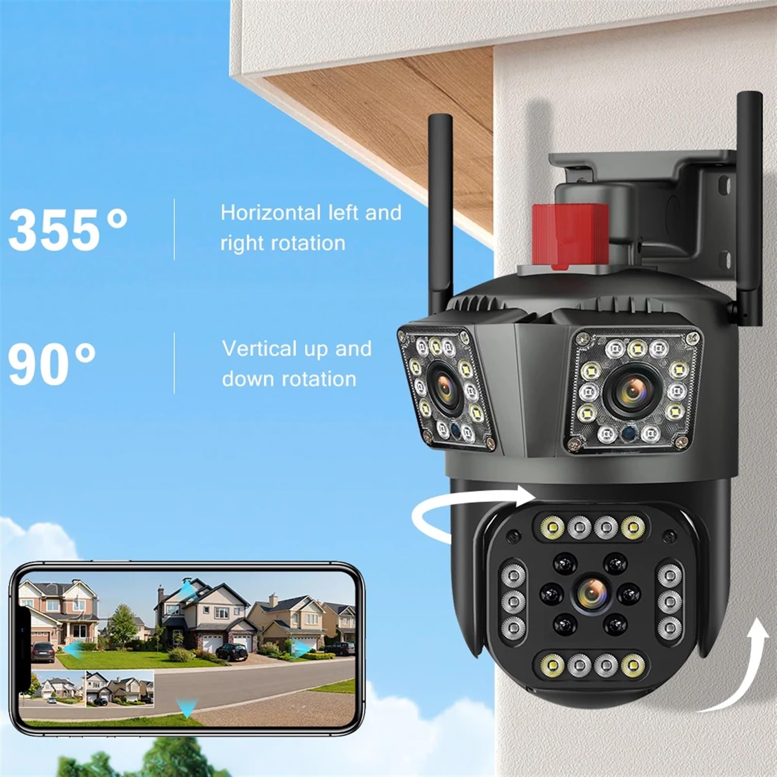 Kamery Monitoringu, 6K 12MP kamera PTZ IP trzy ekrany 8-krotny zoom ochrona bezpieczeństwa wykrywanie ruchu na zewnątrz CCTV IP Survalence(6K 12MP add 64G)