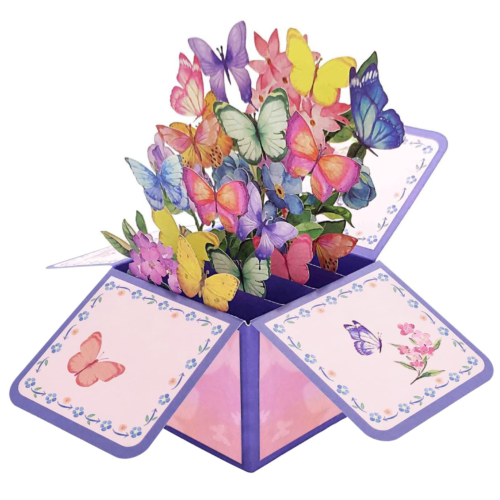 Biglietto Auguri 3D Pop Up Con Farfalle E Bouquet Di Fiori, Incisione Laser, Con Busta, Per Compleanno, Matrimonio, Natale, Anniversario