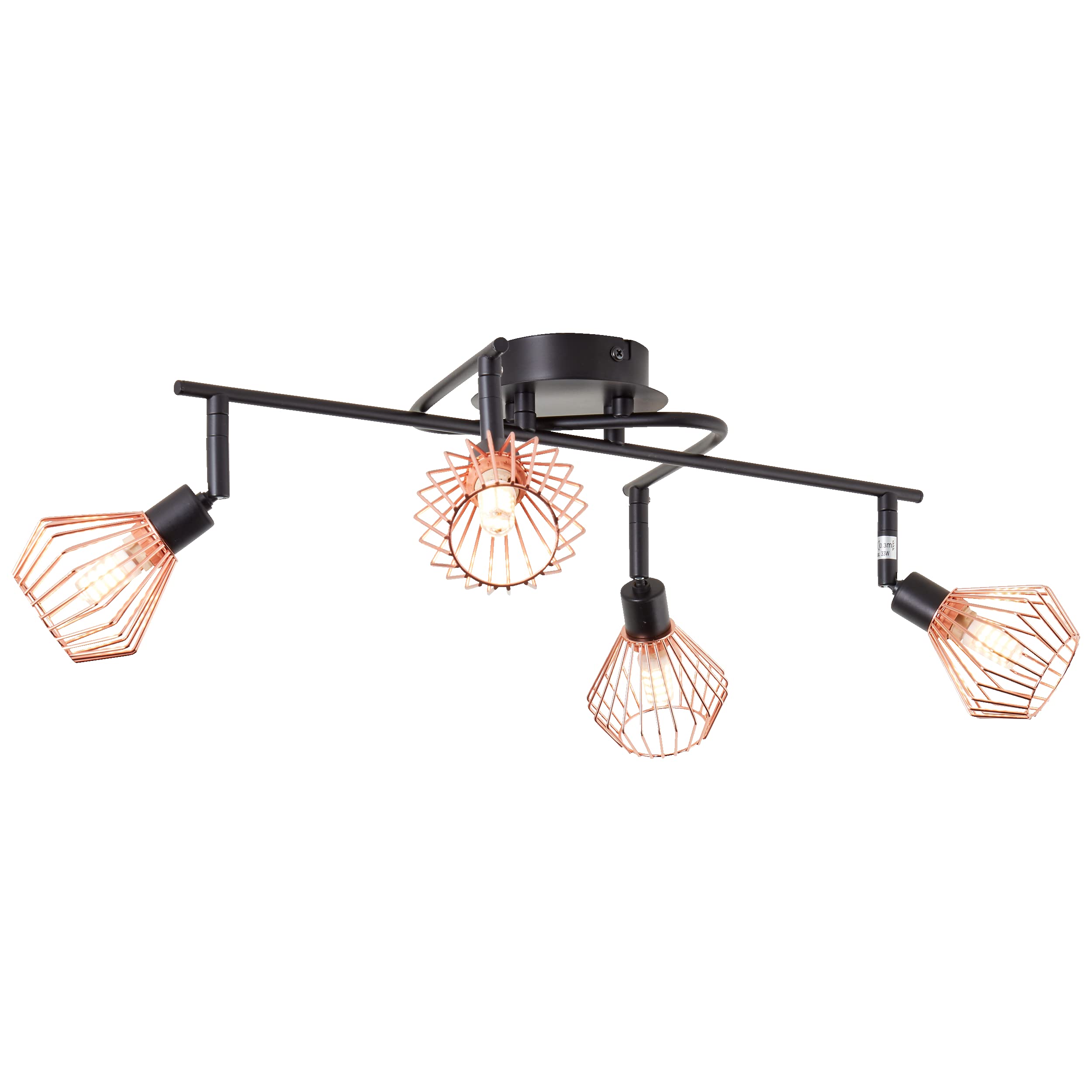 Lightbox LED Deckenstrahler 4 flammig - Deckenspot mit stilvollen Draht-Schirmen und schwenkbaren Köpfen - Metall Schwarz/Kupfer
