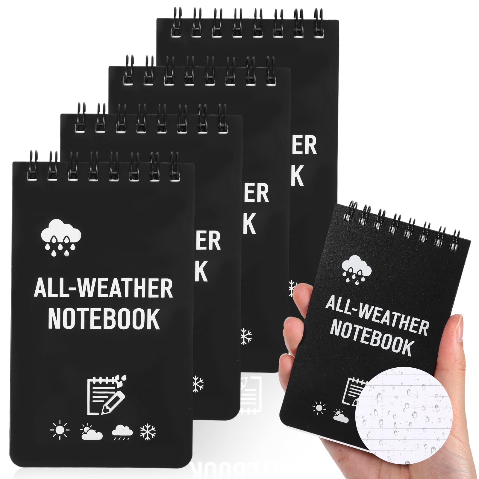 4 Pack Waterproof Notebook Top-Spiral Pocket Small Notepad, 3 * 5Inch All Weather Police Notepad Little Notebook Suitable for Office Outdoor Activities School Recording (Black)