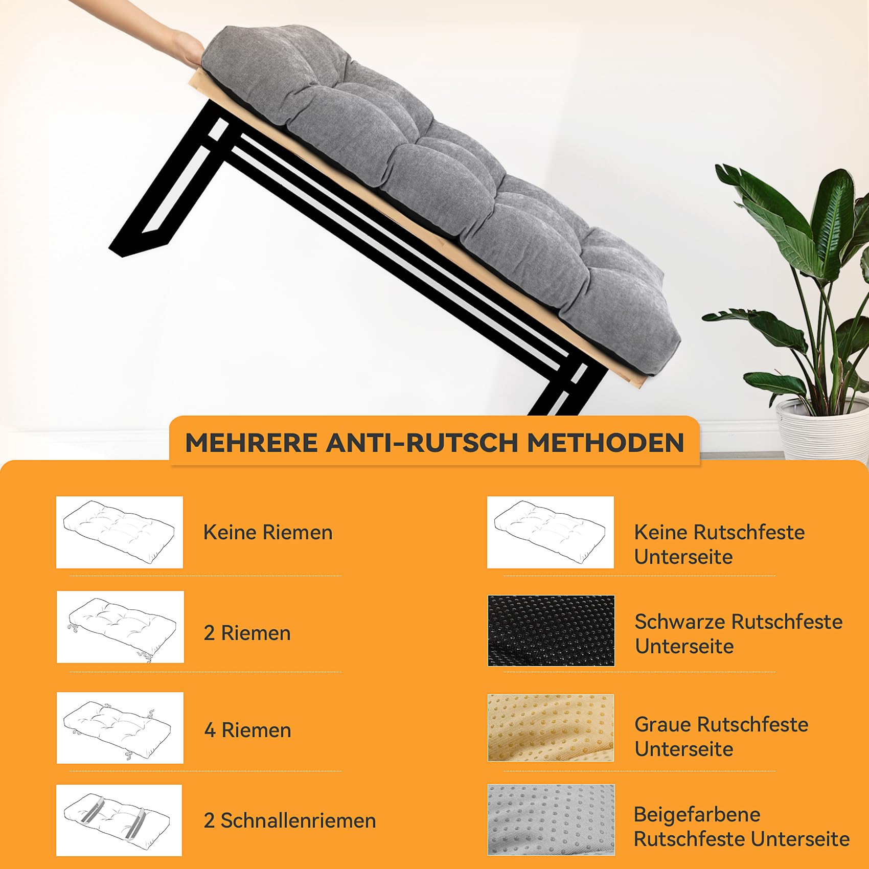 ROFIELTY Bankauflage nach Maß, Outdoor & Indoor | High Resilience Memory Foam, Anti-Rutsch, Sitzkissen, Sitzpolster, Bierbankauflagen