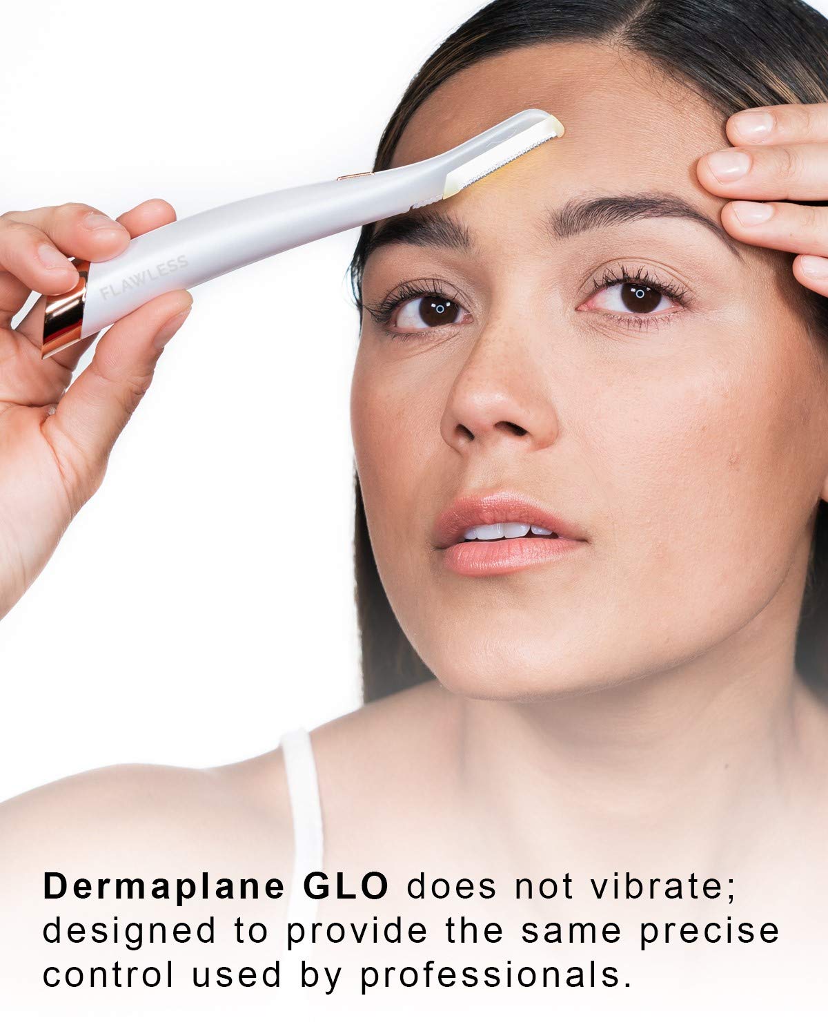 Exclusive Discount 60% Price Finishing Touch Flawless Dermaplane Glo Lighted Facial Exfoliator - Non-Vibrating and Includes 6 Replacement Heads, White/Rose Gold