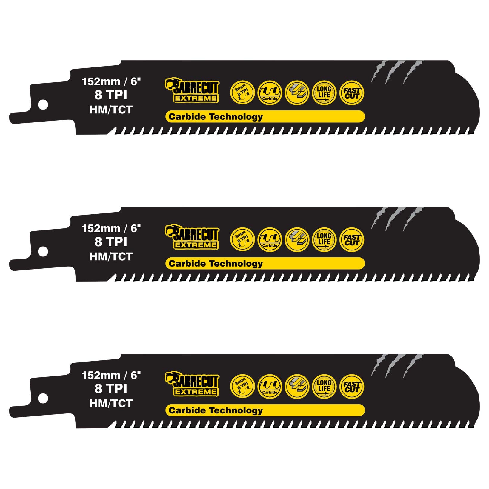 SabreCut 3pcs SCRS930HM_3 152mm 8 TPI S930HM Madera Hojas sierra sable