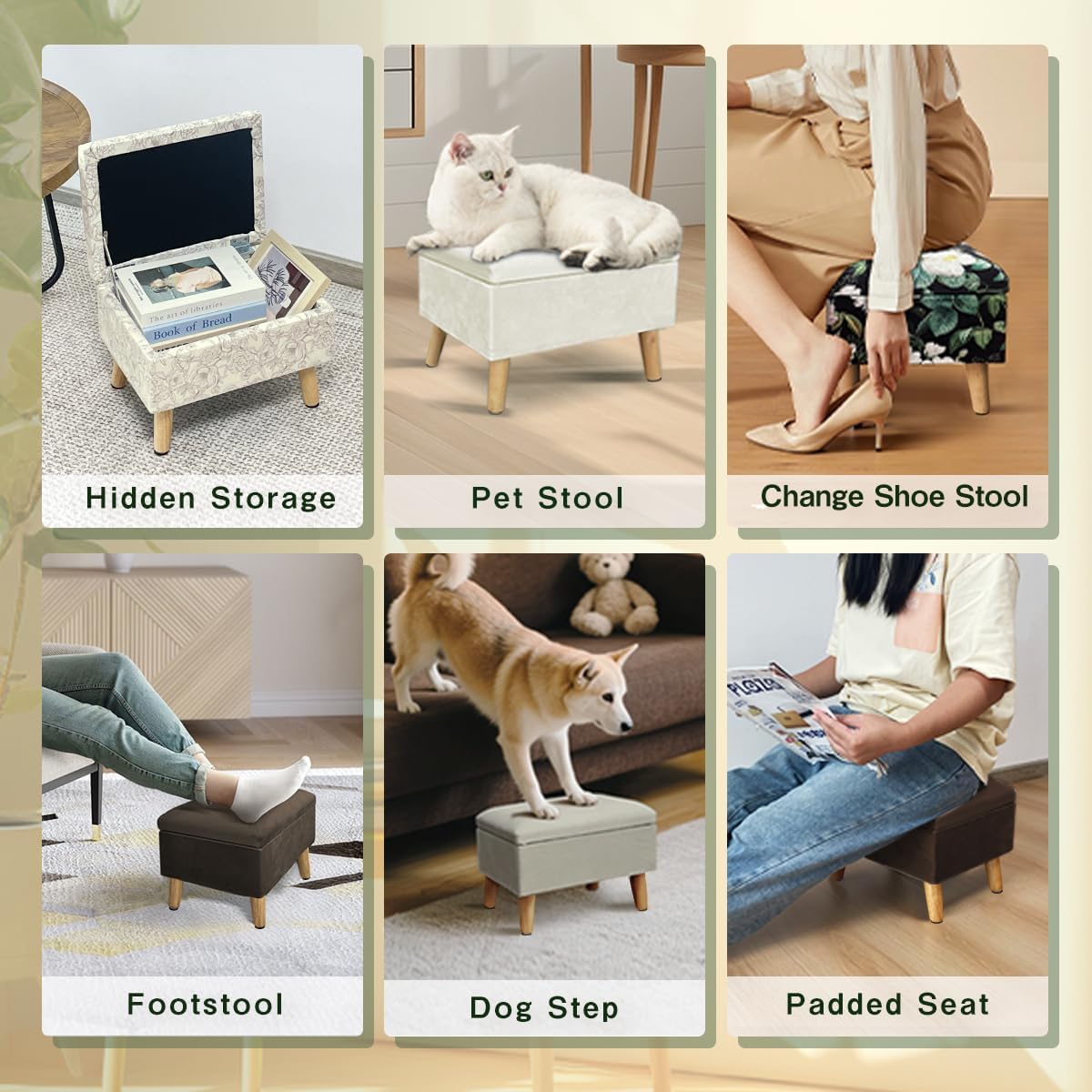 lumizone Small Ottoman with Storage Footstool Compact Foot Rest Stool for Living Room Under-Desk Entryway or Bedroom 10.63" Low-Height Storage Ottoman Cube Lightweight & Stylish (Beige)