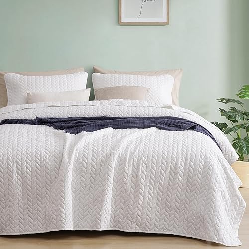 PHF Juego de ropa de cama tamaño individual  Colcha ligera de verano, 2 piezas suave y transpirable con patrón de hojas para todas las estaciones,