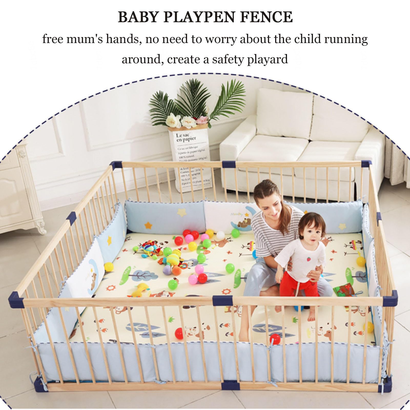 Box Pieghevole per Bambini, Recinto in Legno per Bambini, Box per Gattonare, Recinto Portatile per Bambini, Recinto per attività per Neonato, Grande Box Bambini,160x180cm