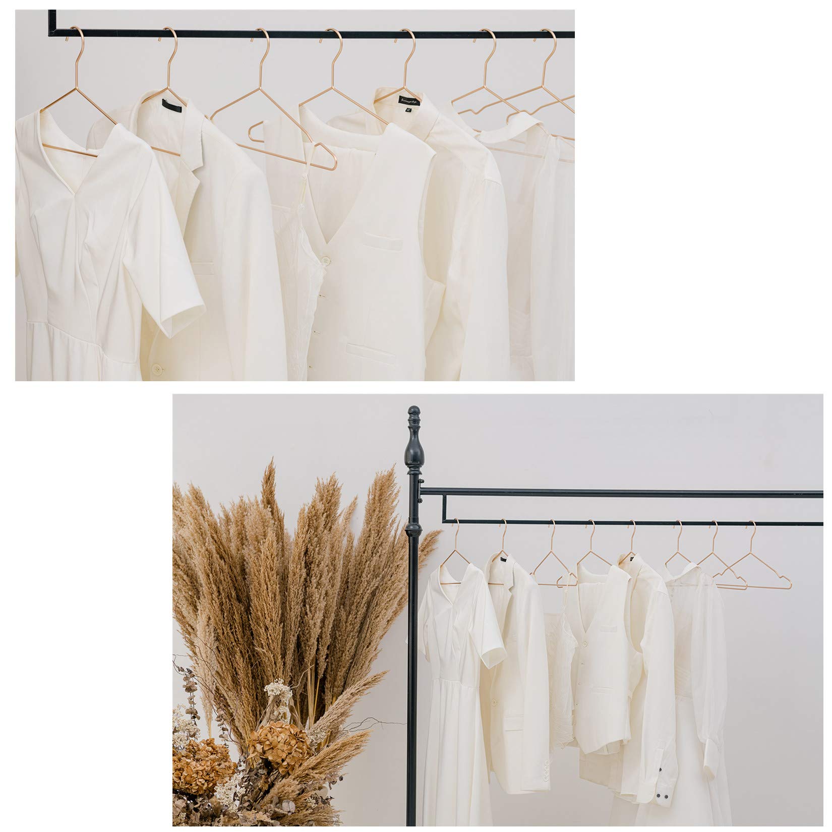 Amber Home Lot De 20 Cintres De Vêtements En Fer Métal Or Rose 43cm, Élégants Et De Qualité, Pour Costumes T-Shirts Chemises Vestes Robes, Encoches Antidérapantes, Durables