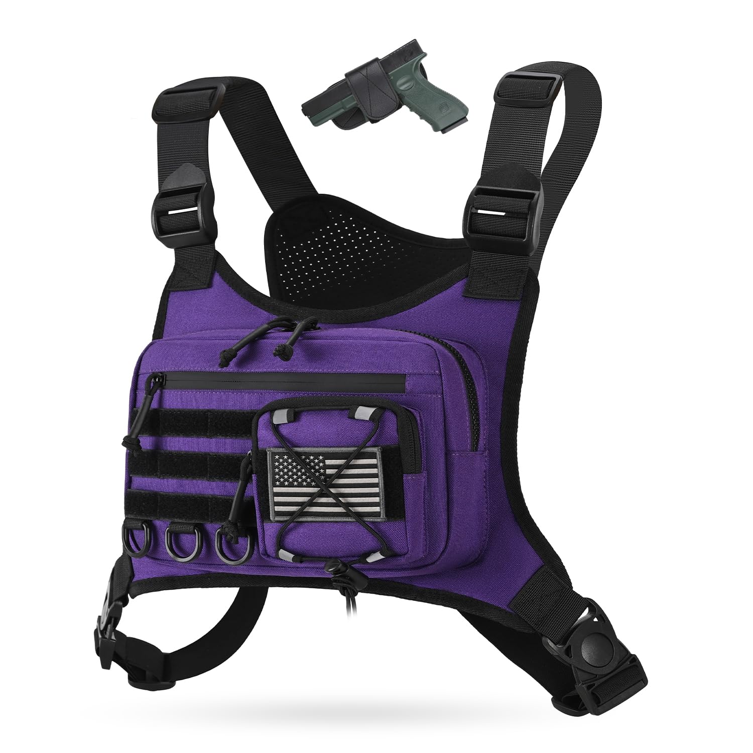 Outdoor Sport Brusttasche für Herren, Brustwestenholster passend für die meisten Pistolen, EDC Travel Chest Pack für Laufen, Wandern (lila)