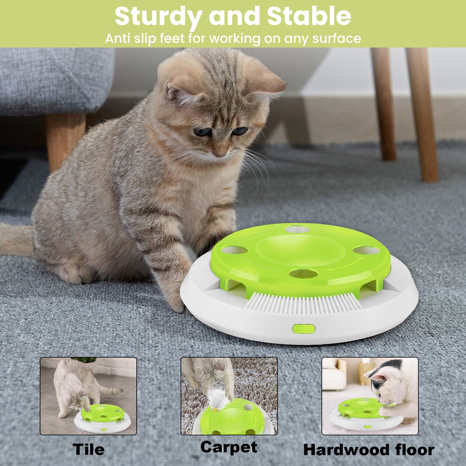 PETTOM Giocattoli per Gatti Automatico, Giochi Gatto Interattivo Elettronico con 2 Piuma, Gioco Intelligente per Gatti